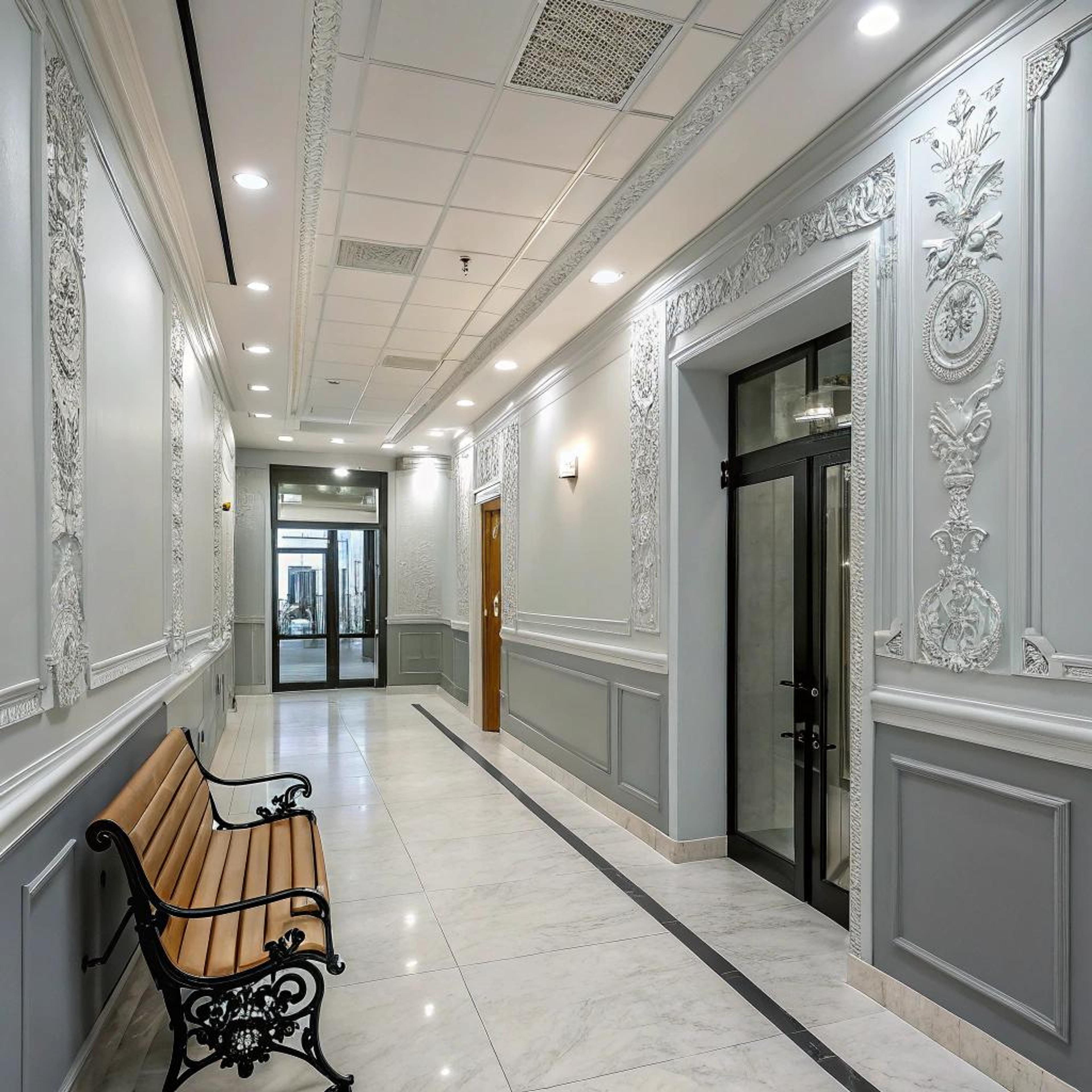 Marmeren vloer onder sierlijsten