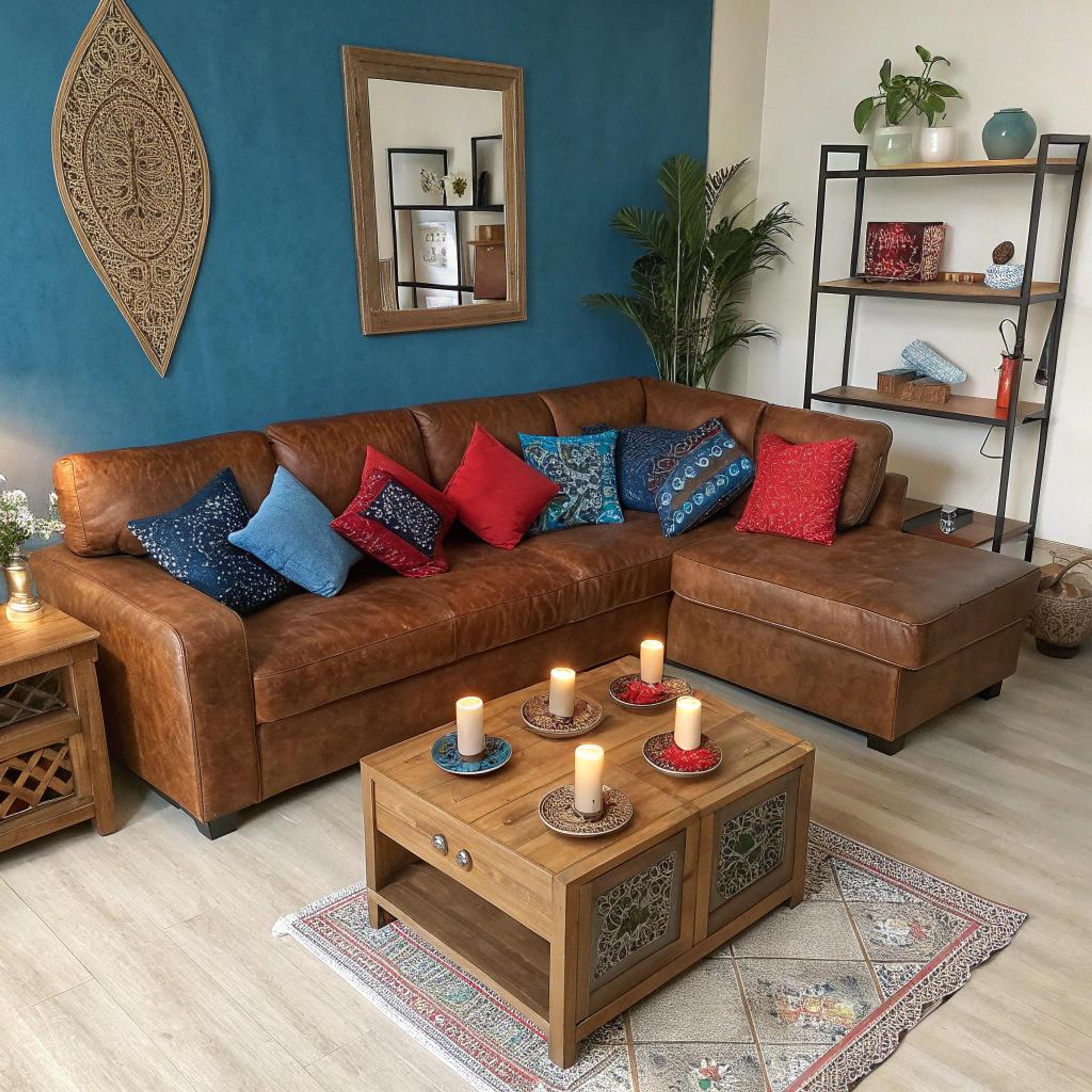 Blauwe accenten bij hoekbank