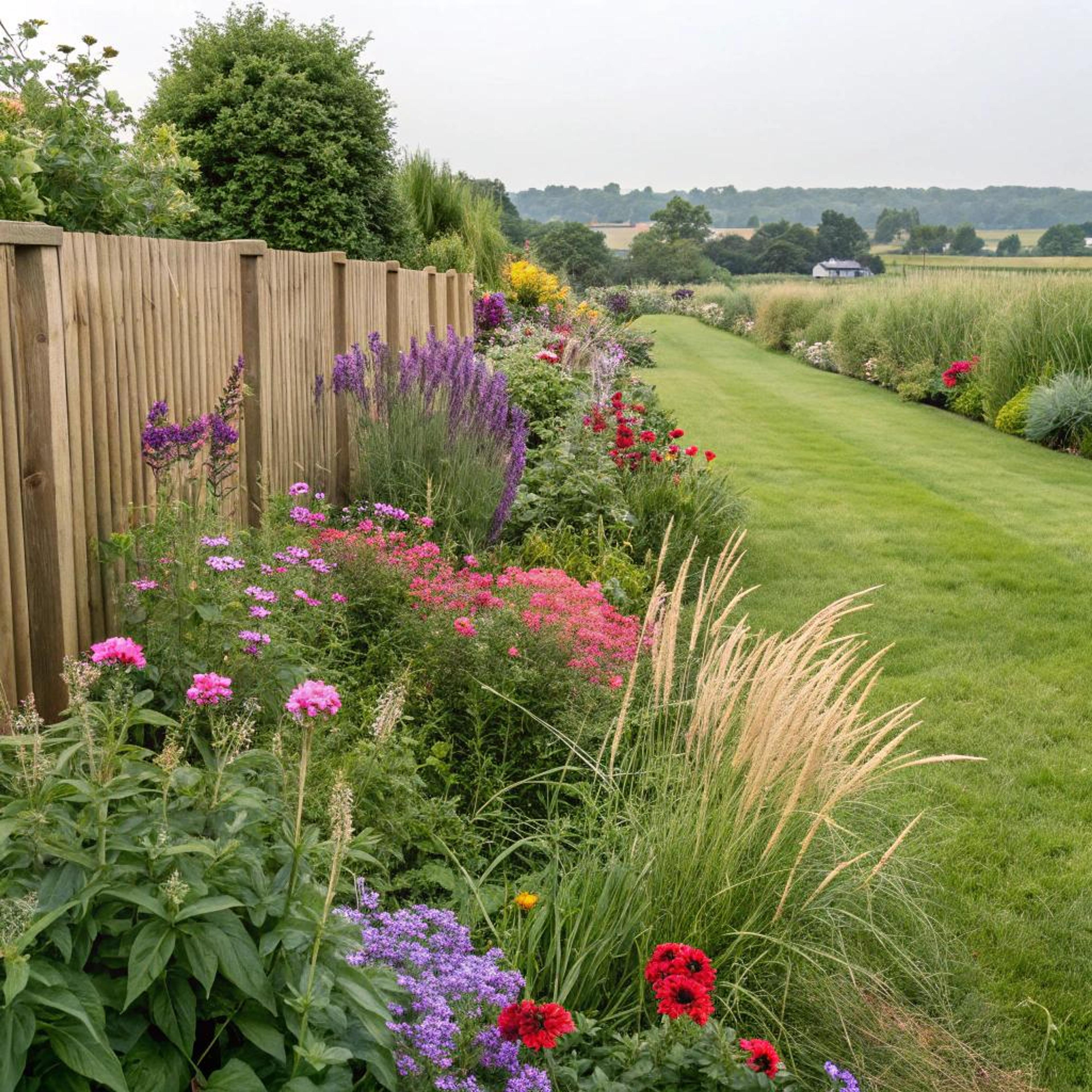 Houten omheining met bloemenpracht