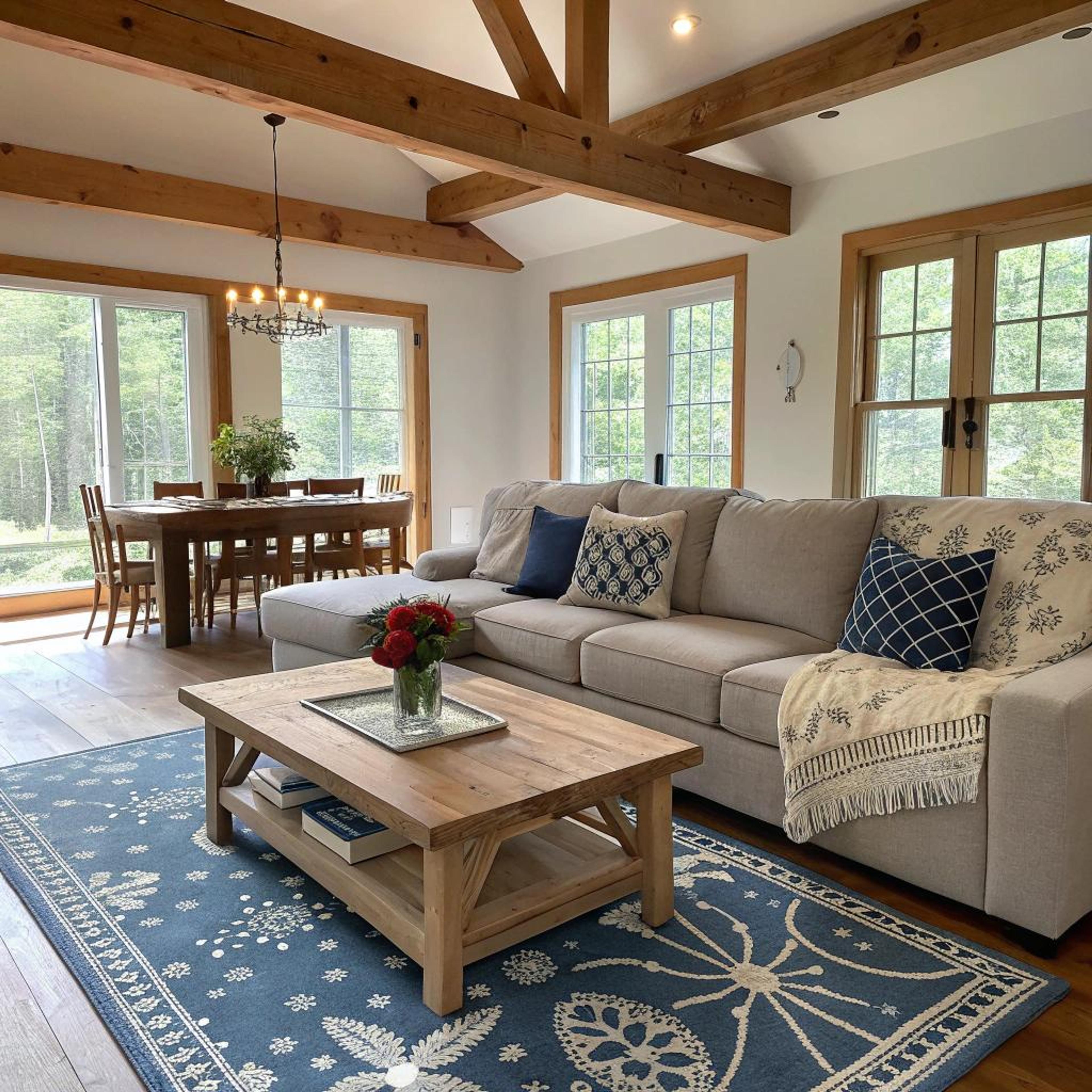 Vloerkleed layering met houtaccenten