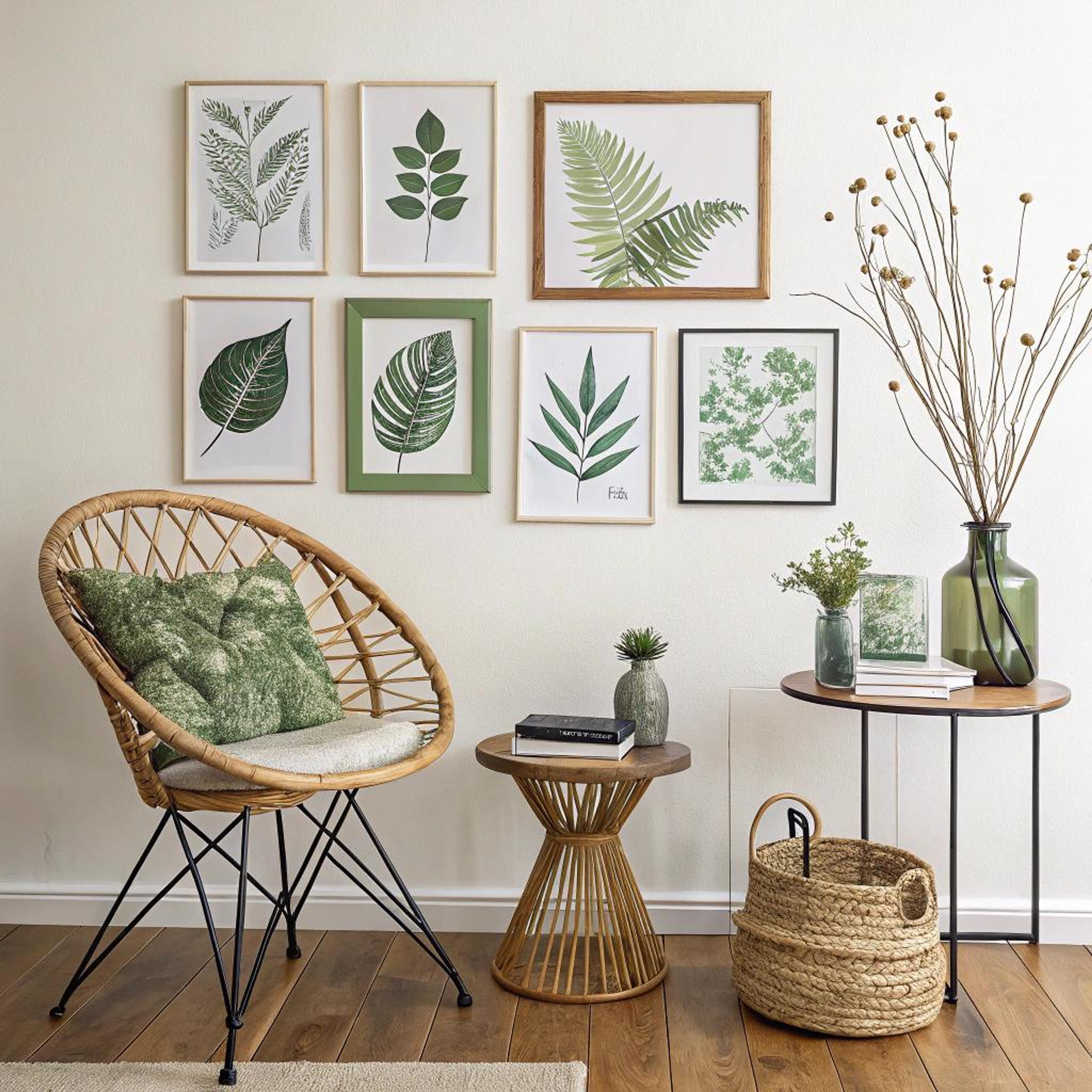 Groene muur met botanische prints