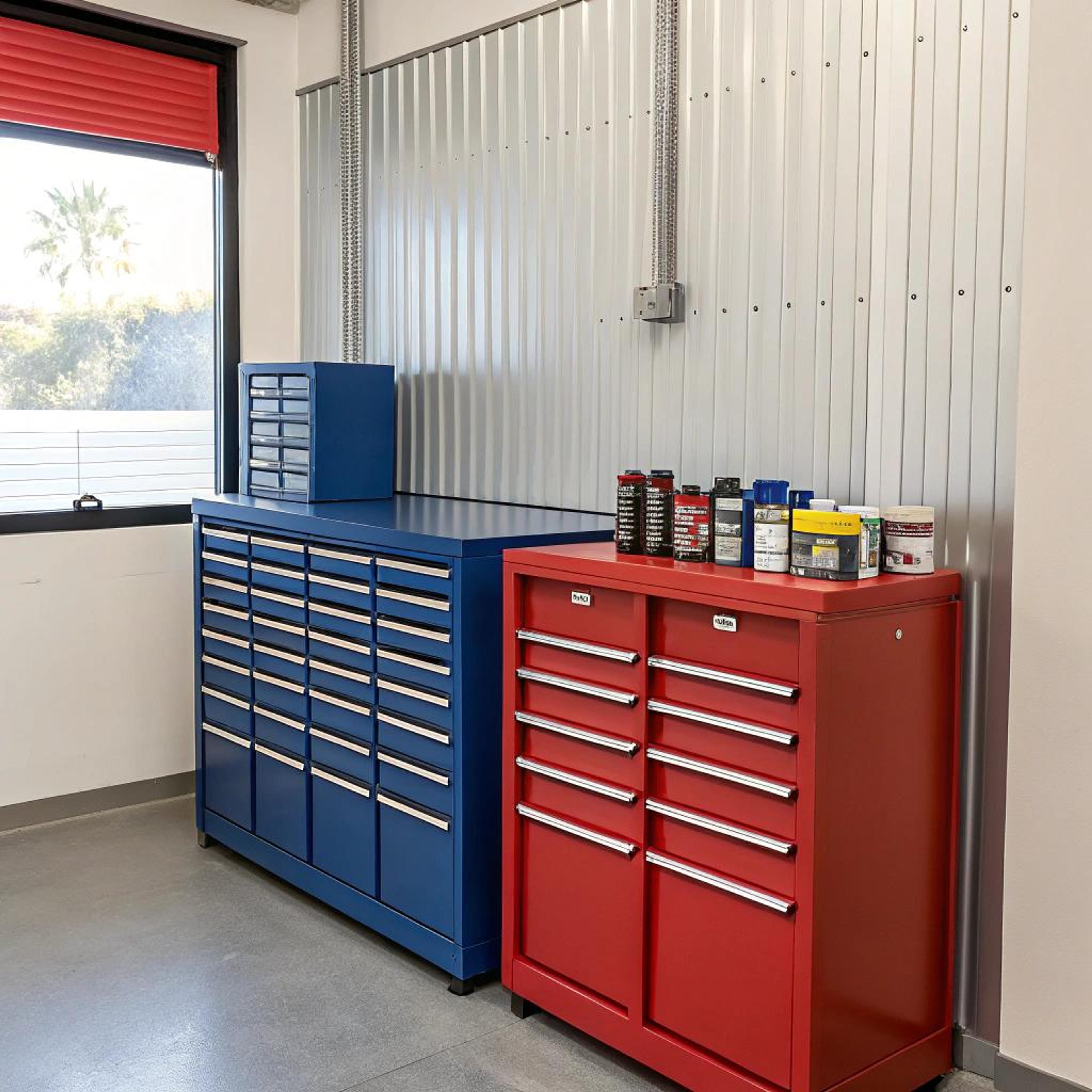Rood-blauwe kasten als statement