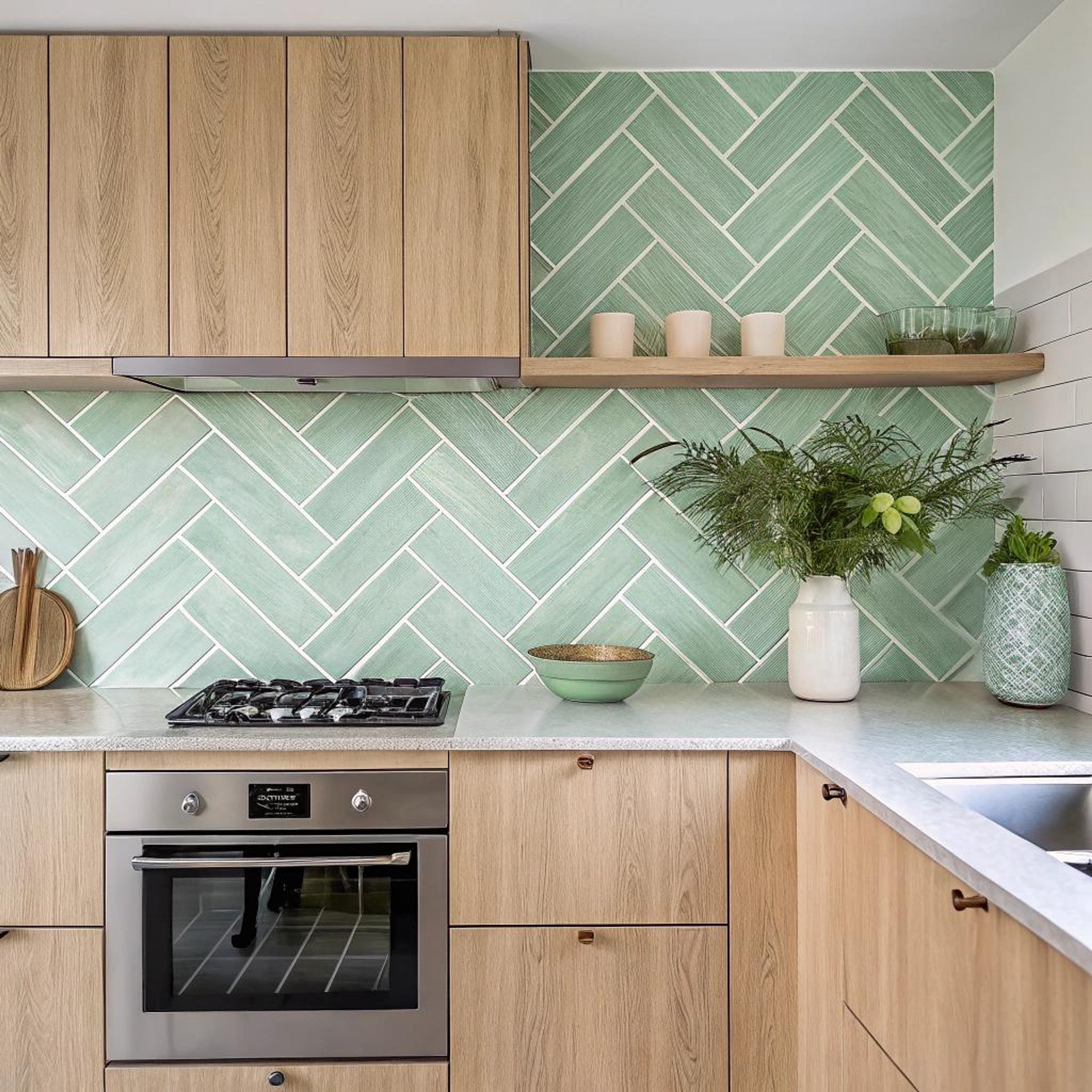 Mintgroene zellige in visgraat