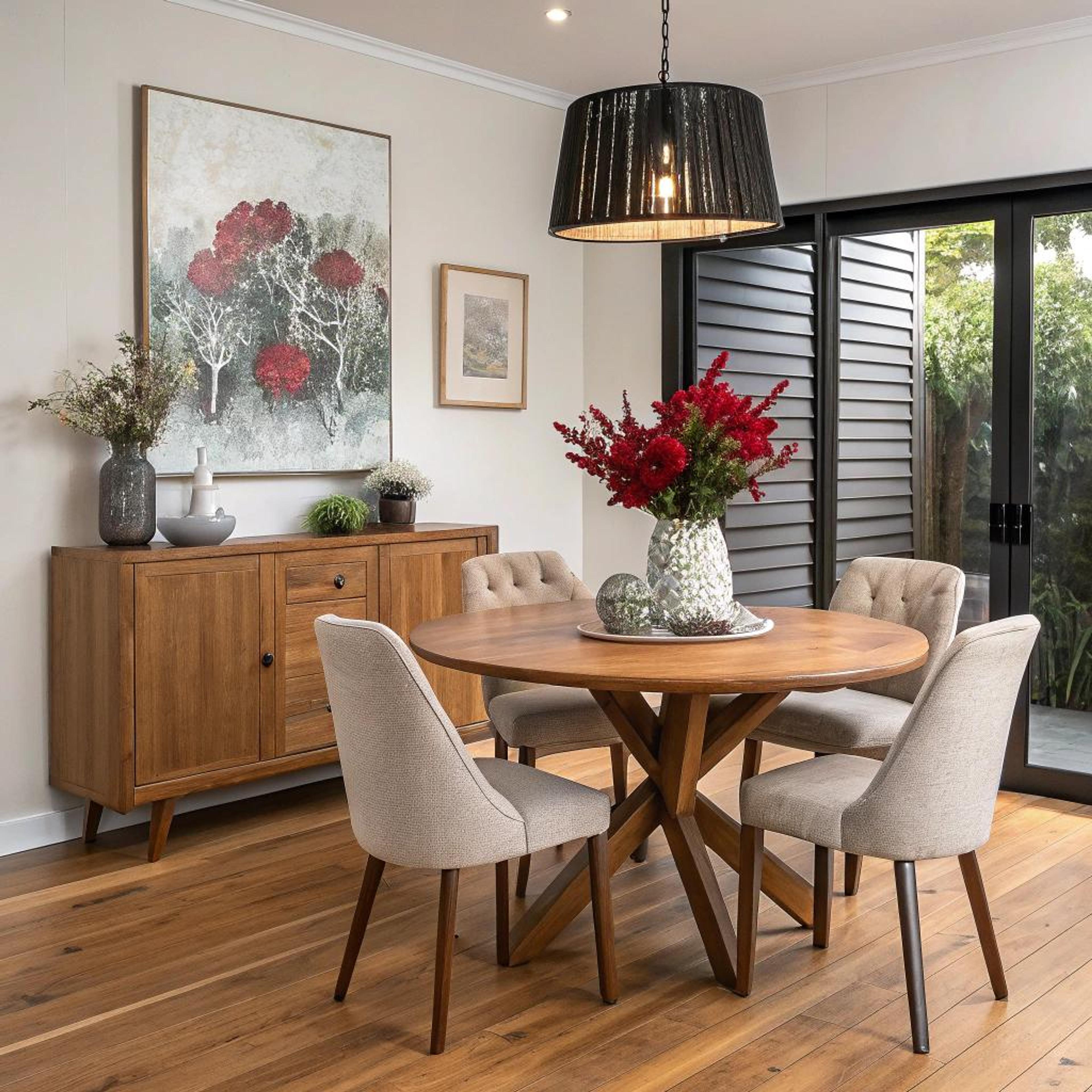 Ronde eettafel met stijlvolle shutters