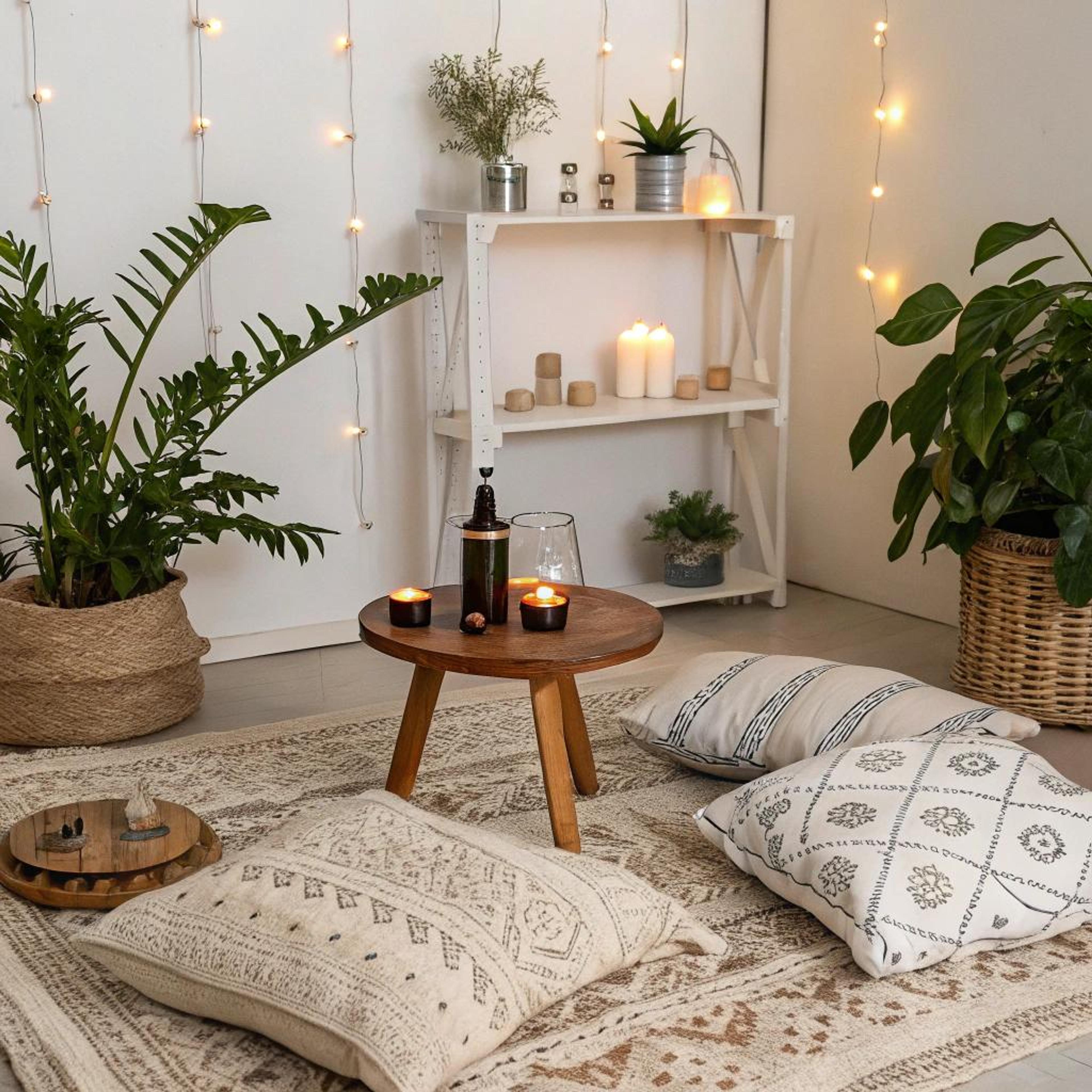 Vloerkleed layering met sfeerverlichting