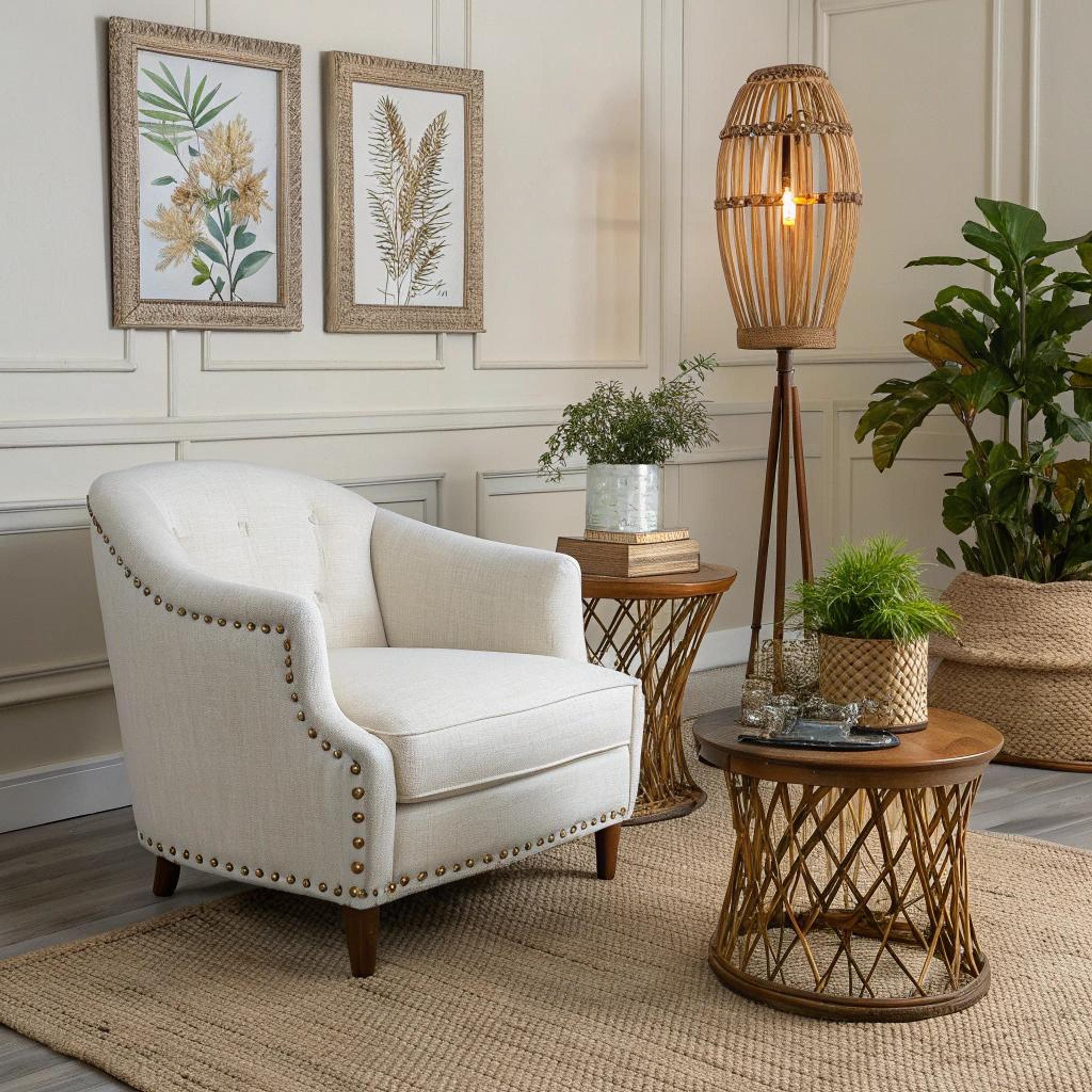 Woonhoek met botanische prints