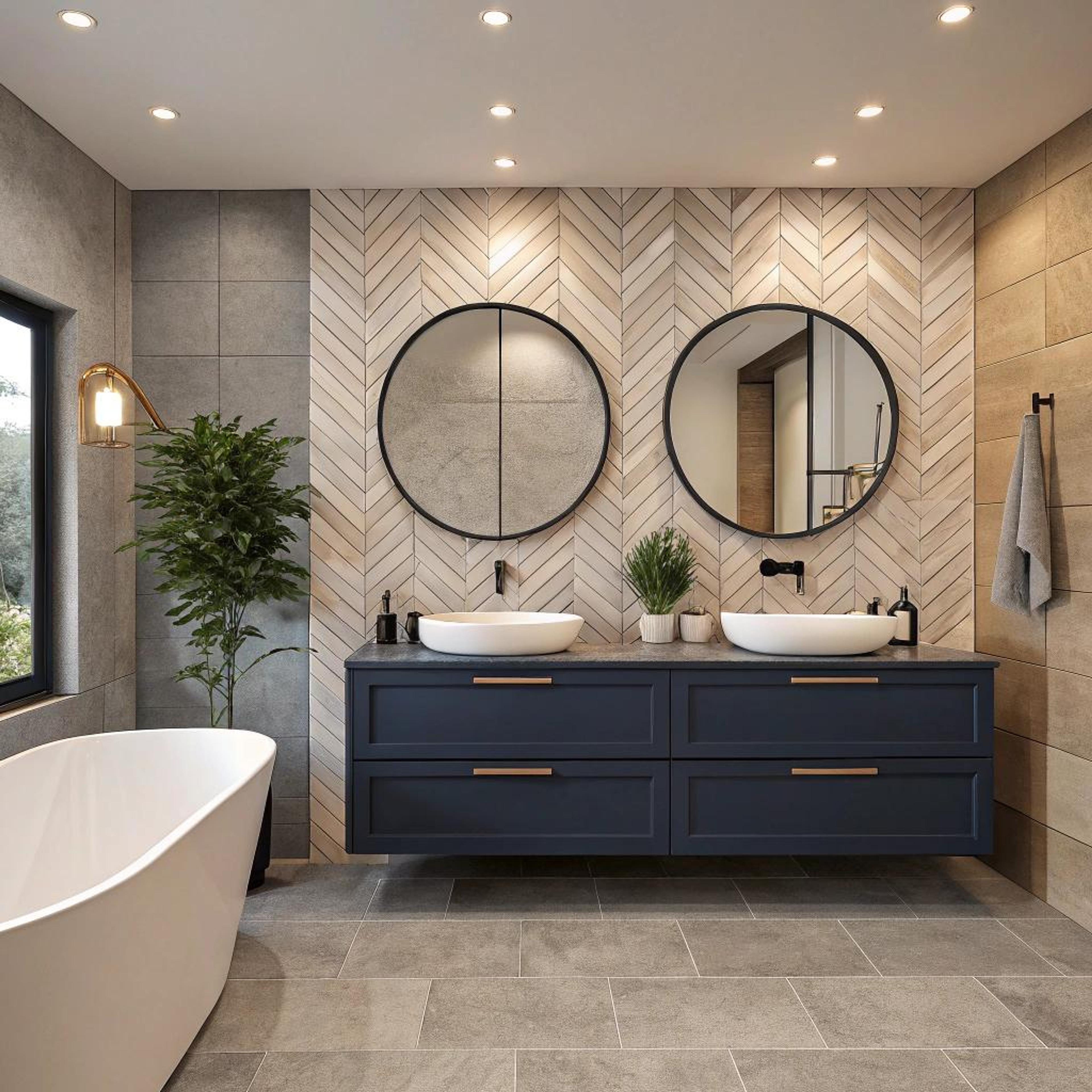 Ronde spiegels bij visgraat