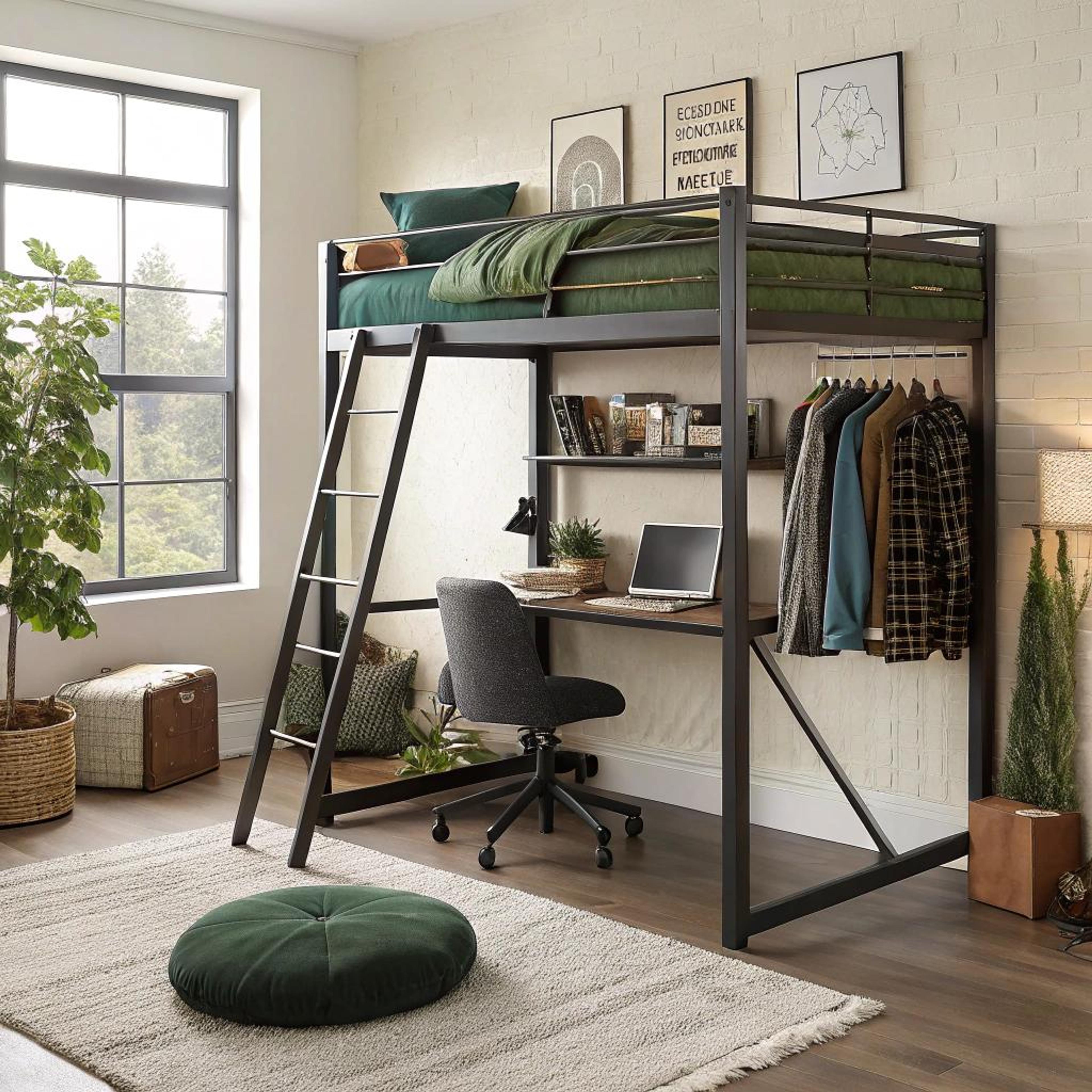 Groen bed boven werkplek