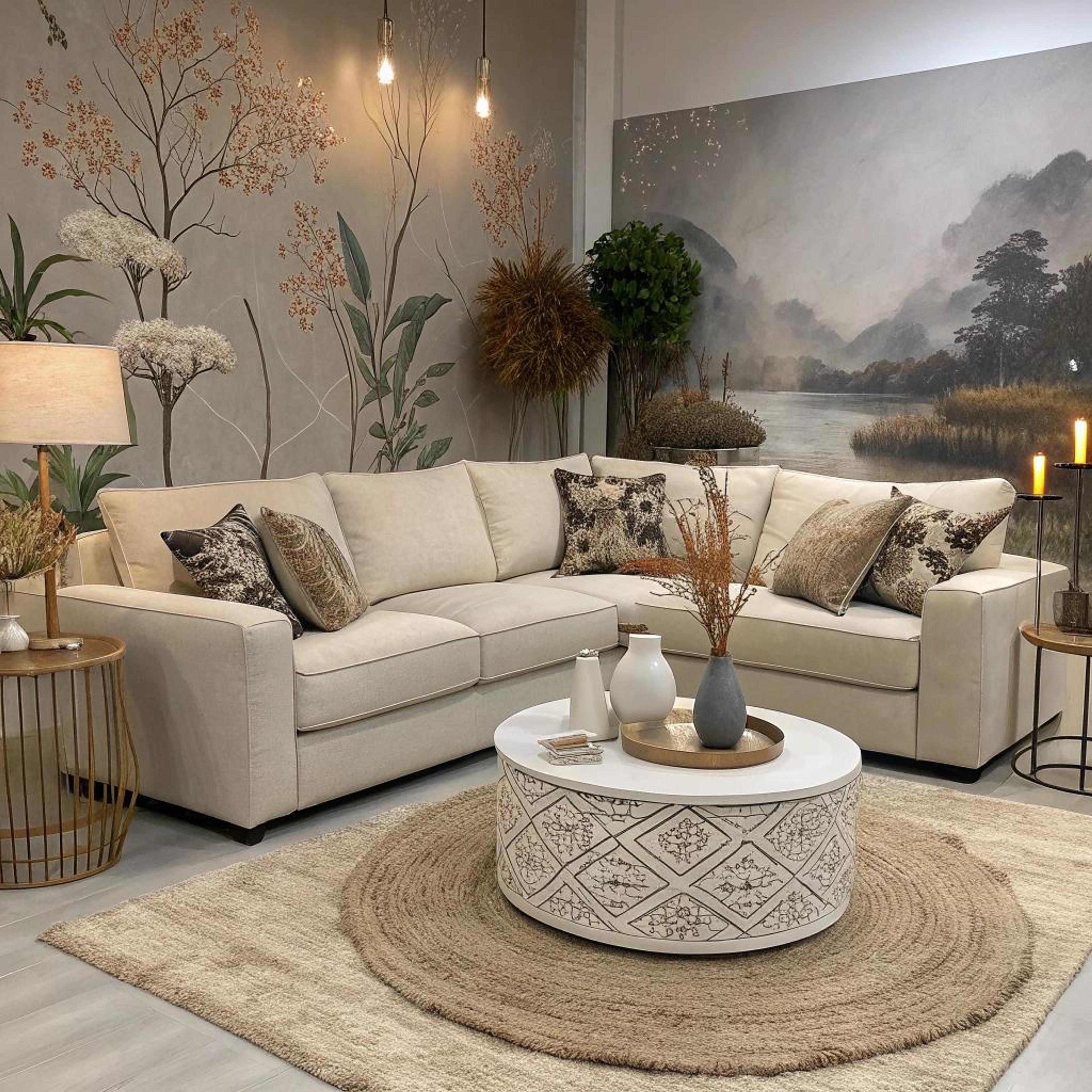 Natuurlijke mural bij hoekbank