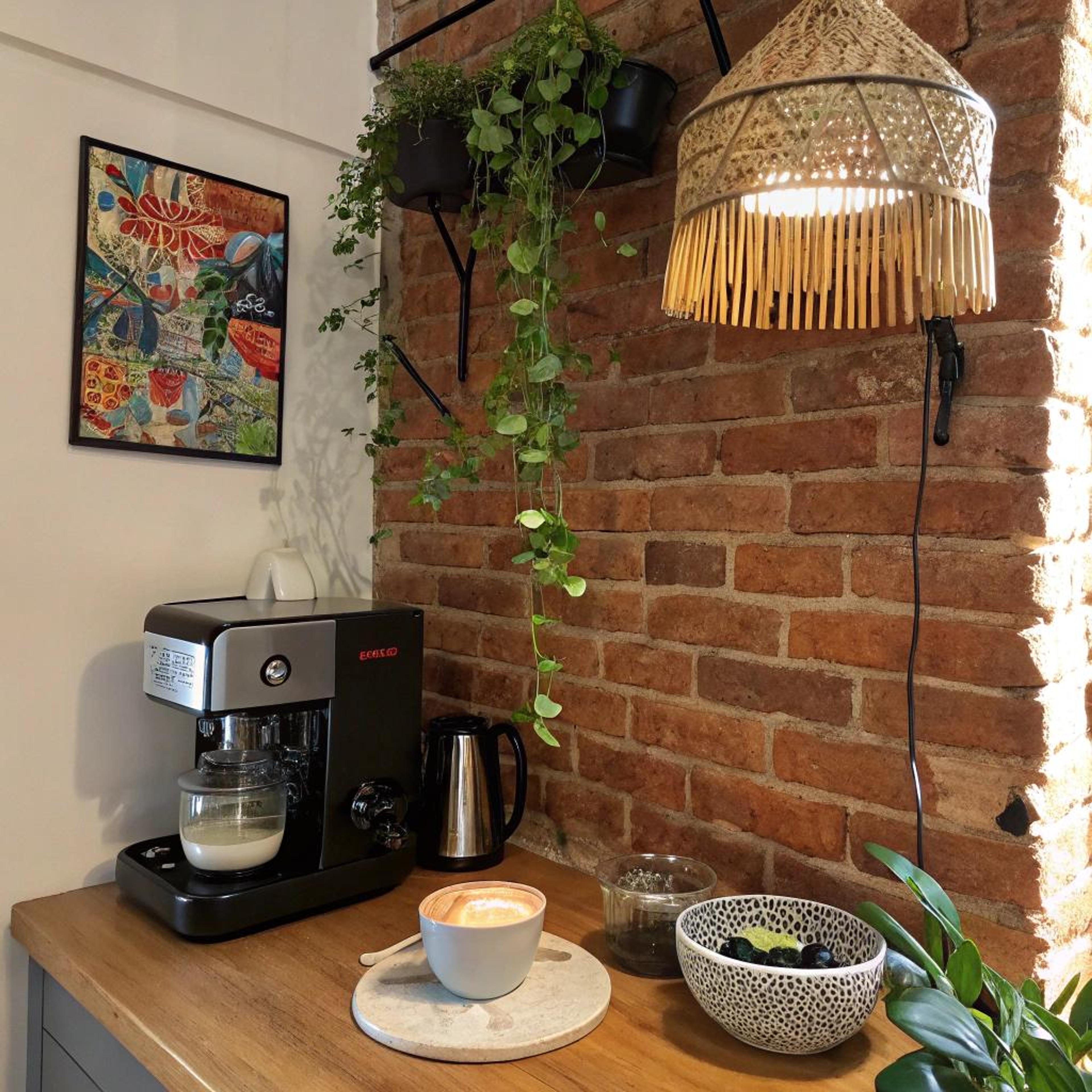 Bakstenen muur met hangplant