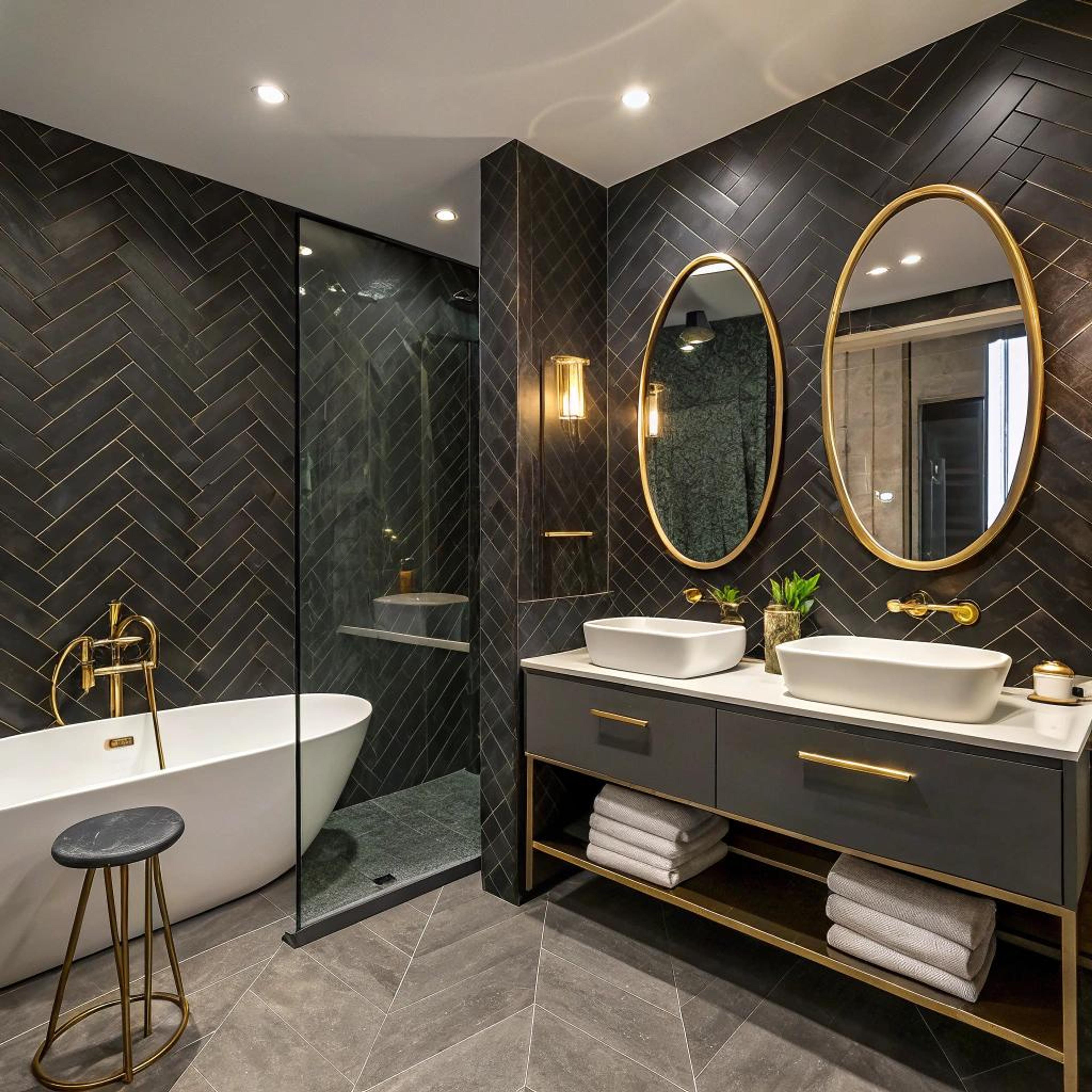 Goudaccenten bij visgraattegels