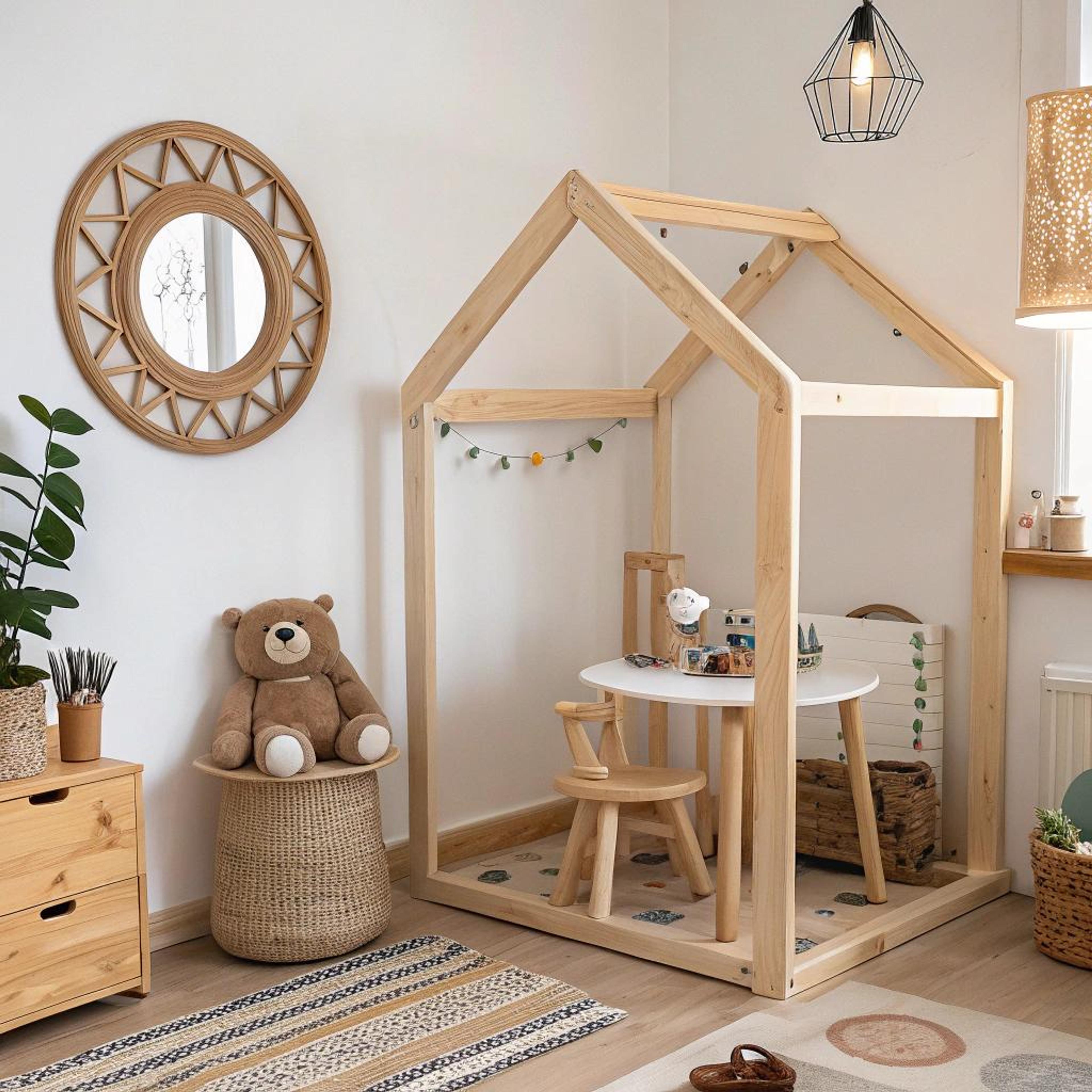 Houten speelhoek met gezelligheid