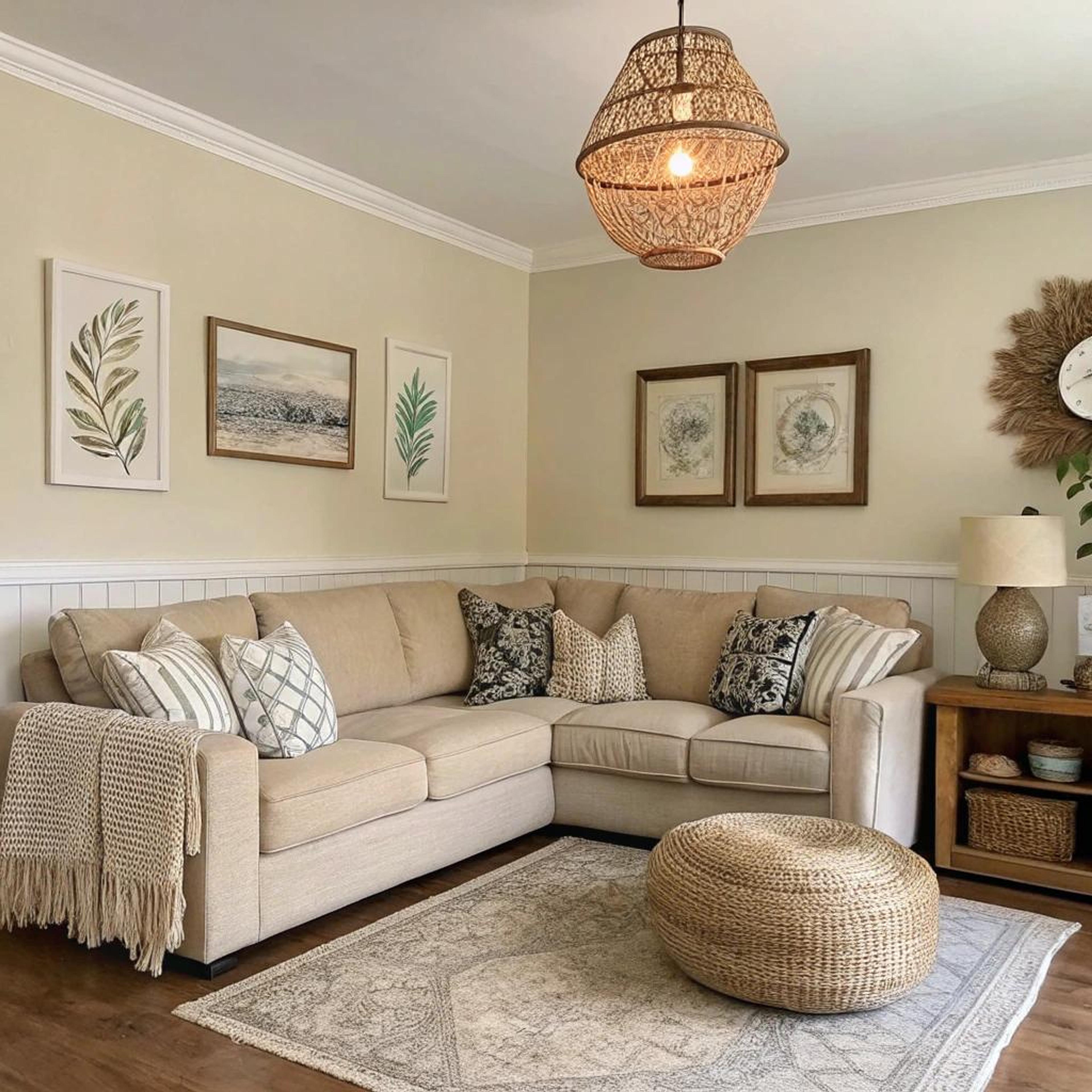 Textuurspel rond beige bank