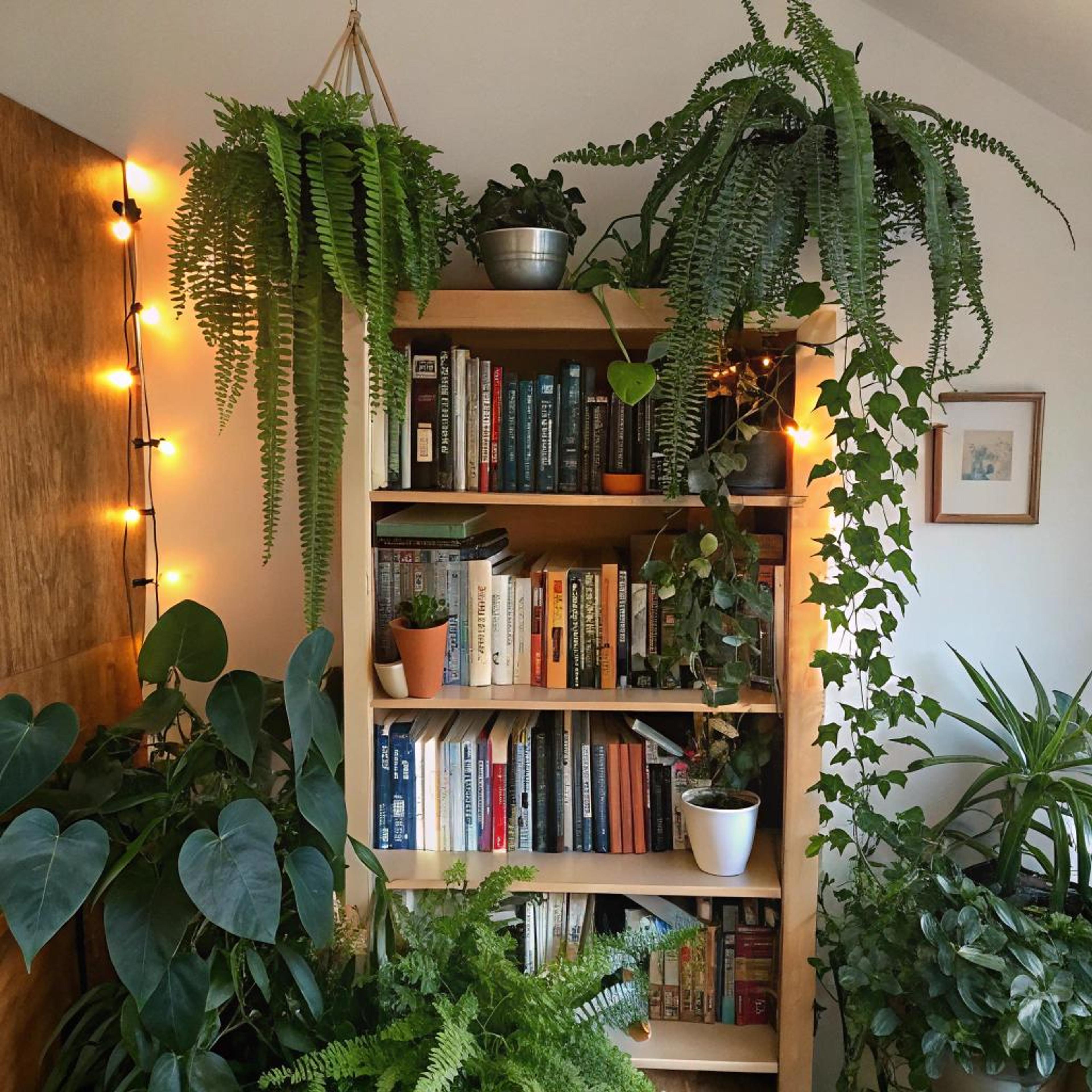 Ombre planten bij boekenkast