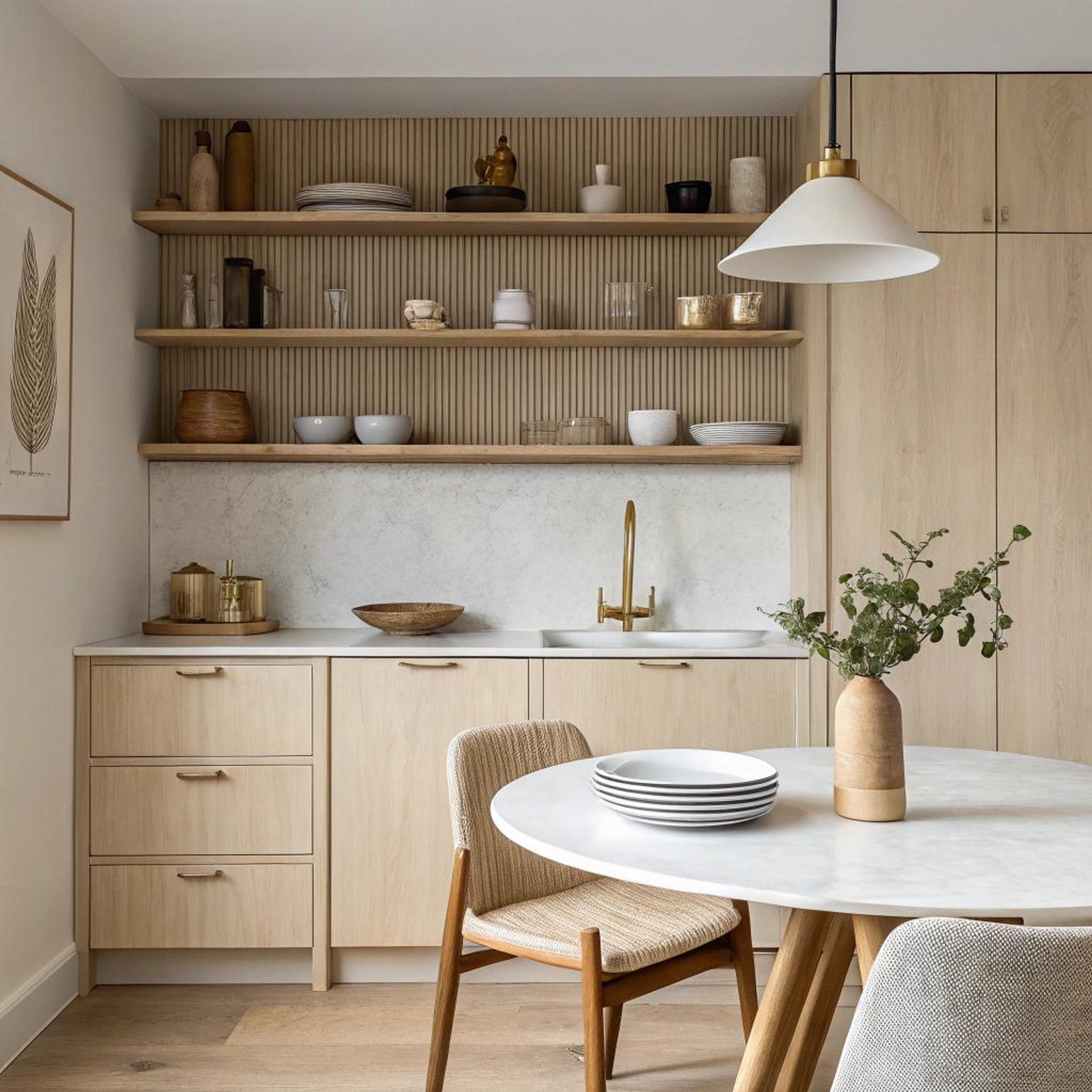 Wandplanken met ingetogen servies