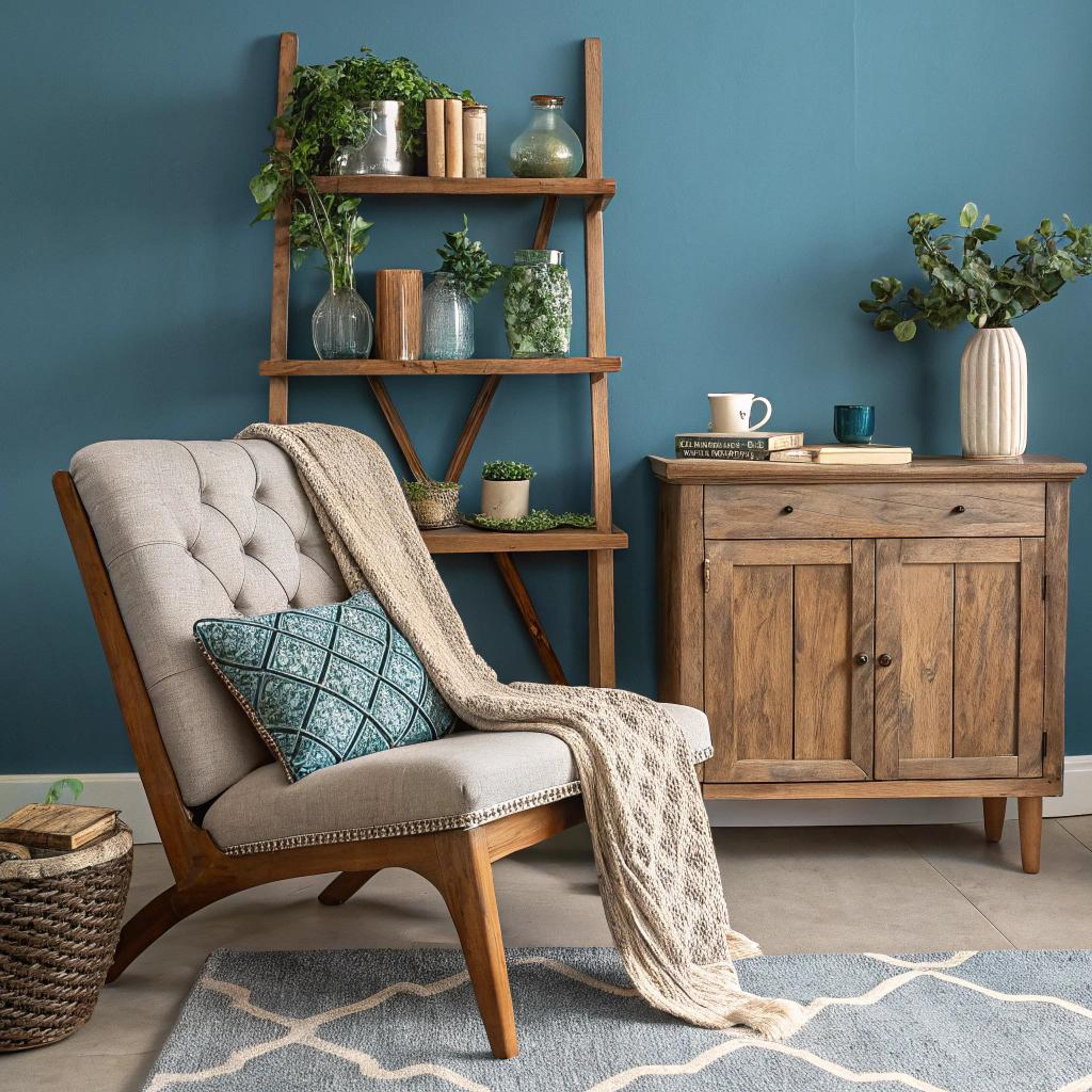 Blauwe muur met rustpunt