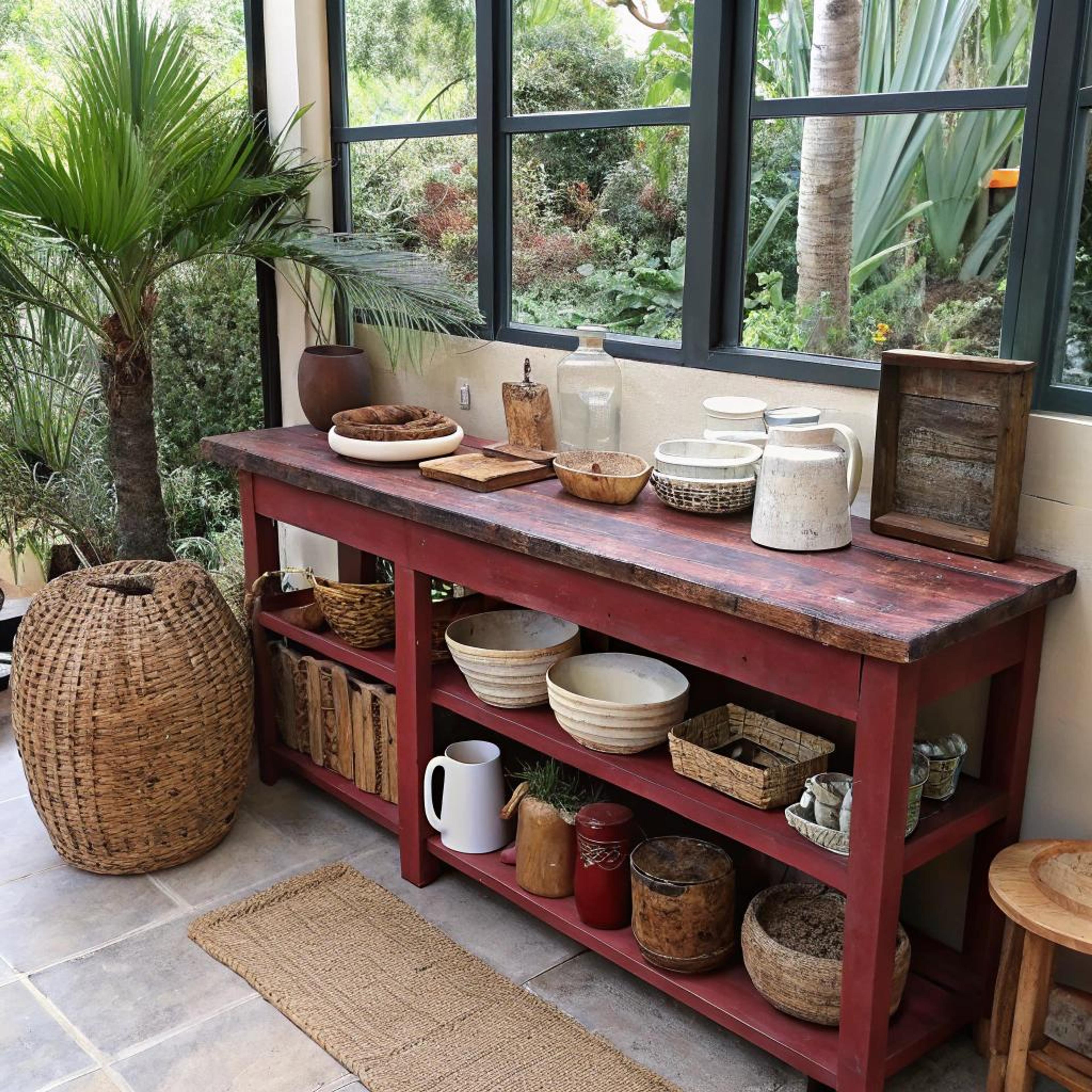Vlechtwerk bij terracotta console