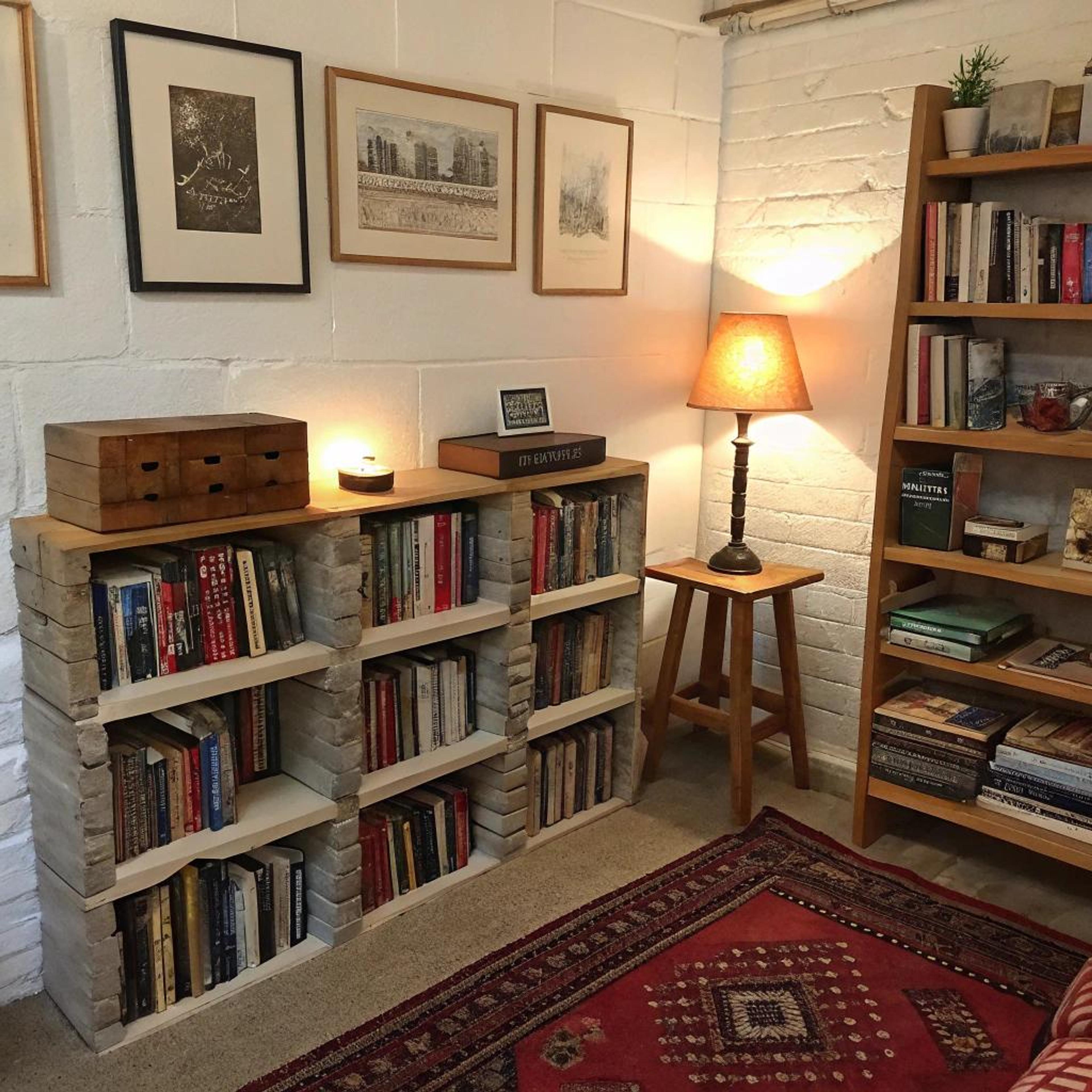 Lamp op houten krukje