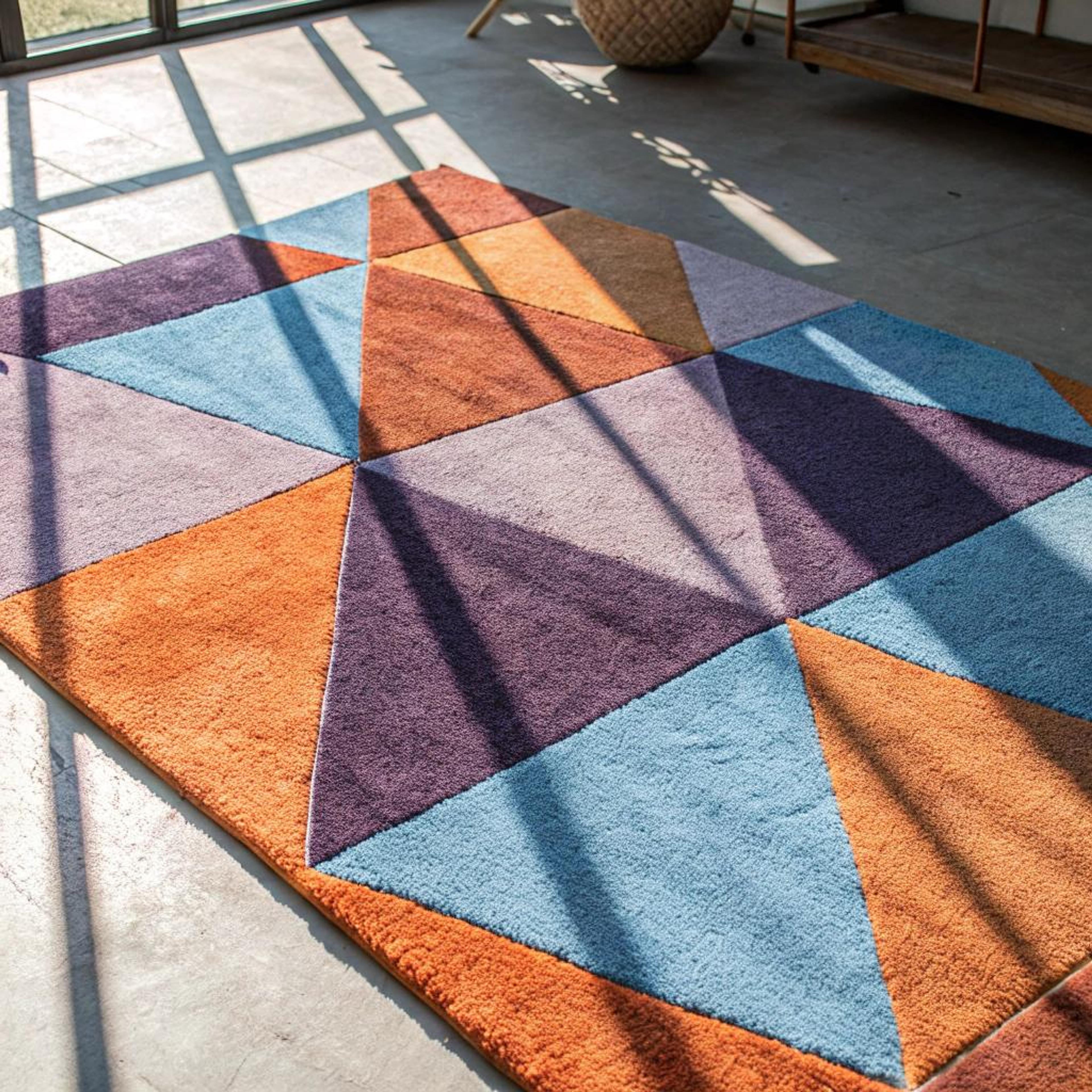 Vloerkleed layering met kleurvlakken