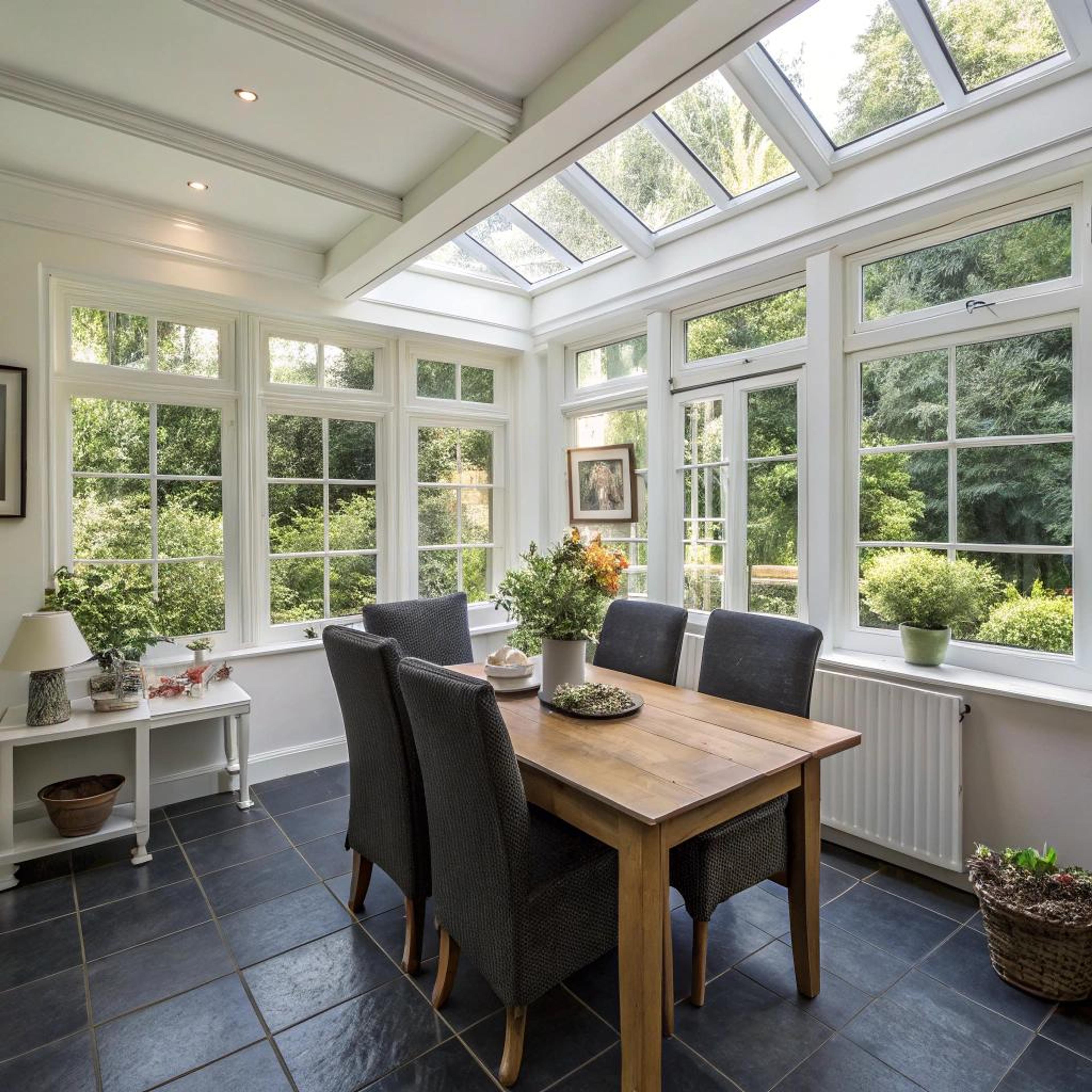 Witte serre met zwarte accenten