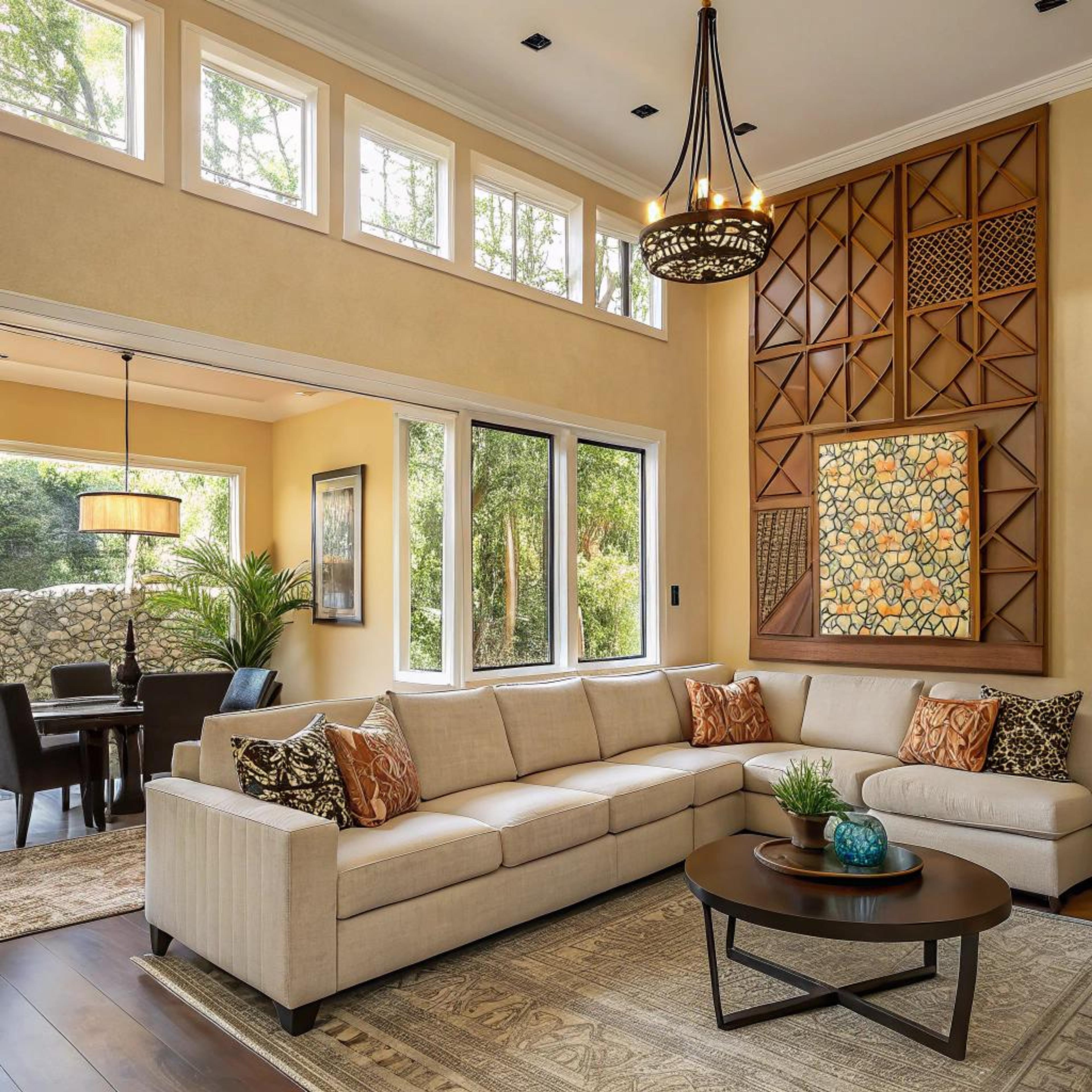 Patroonkussens op beige bank