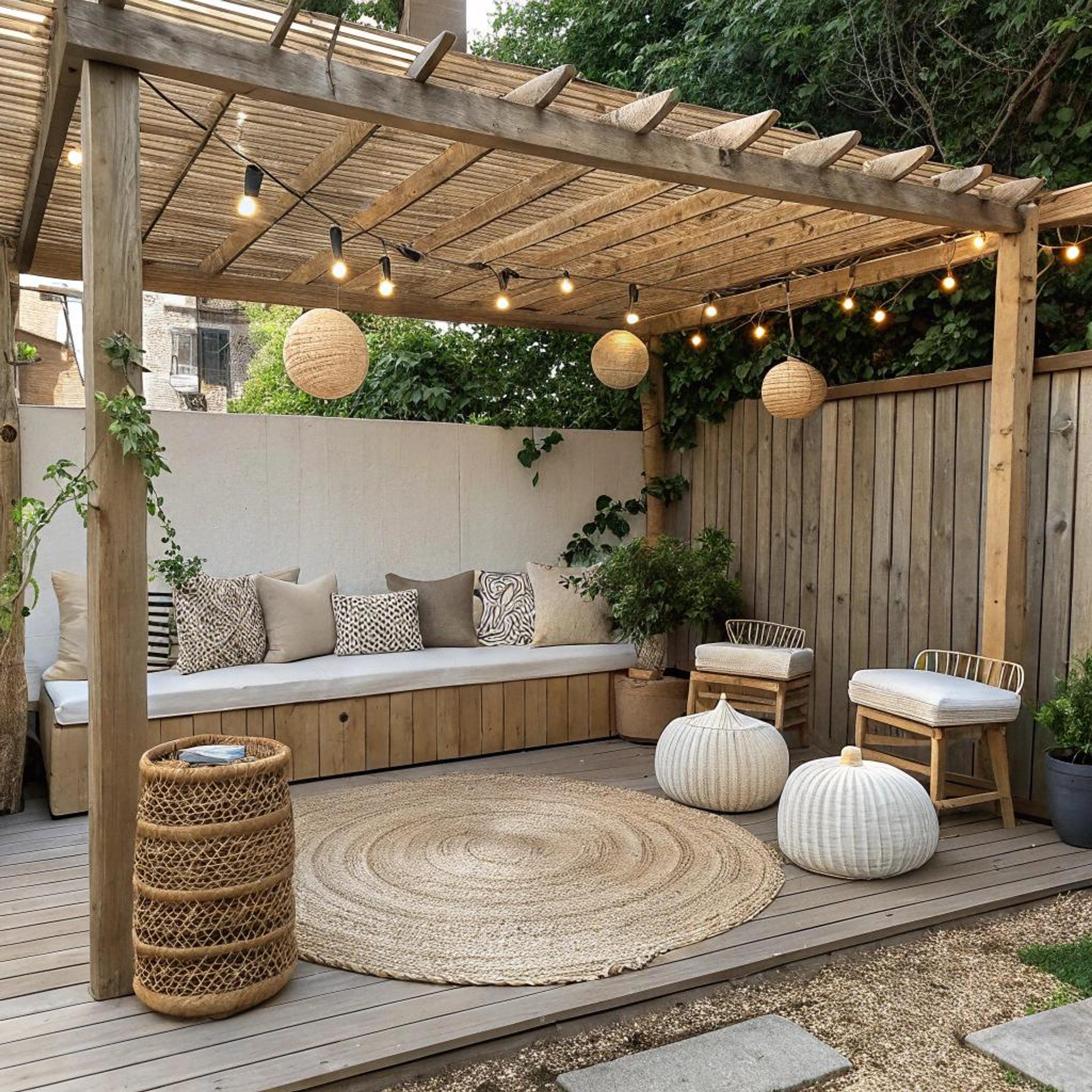 Knusse zithoek onder pergola