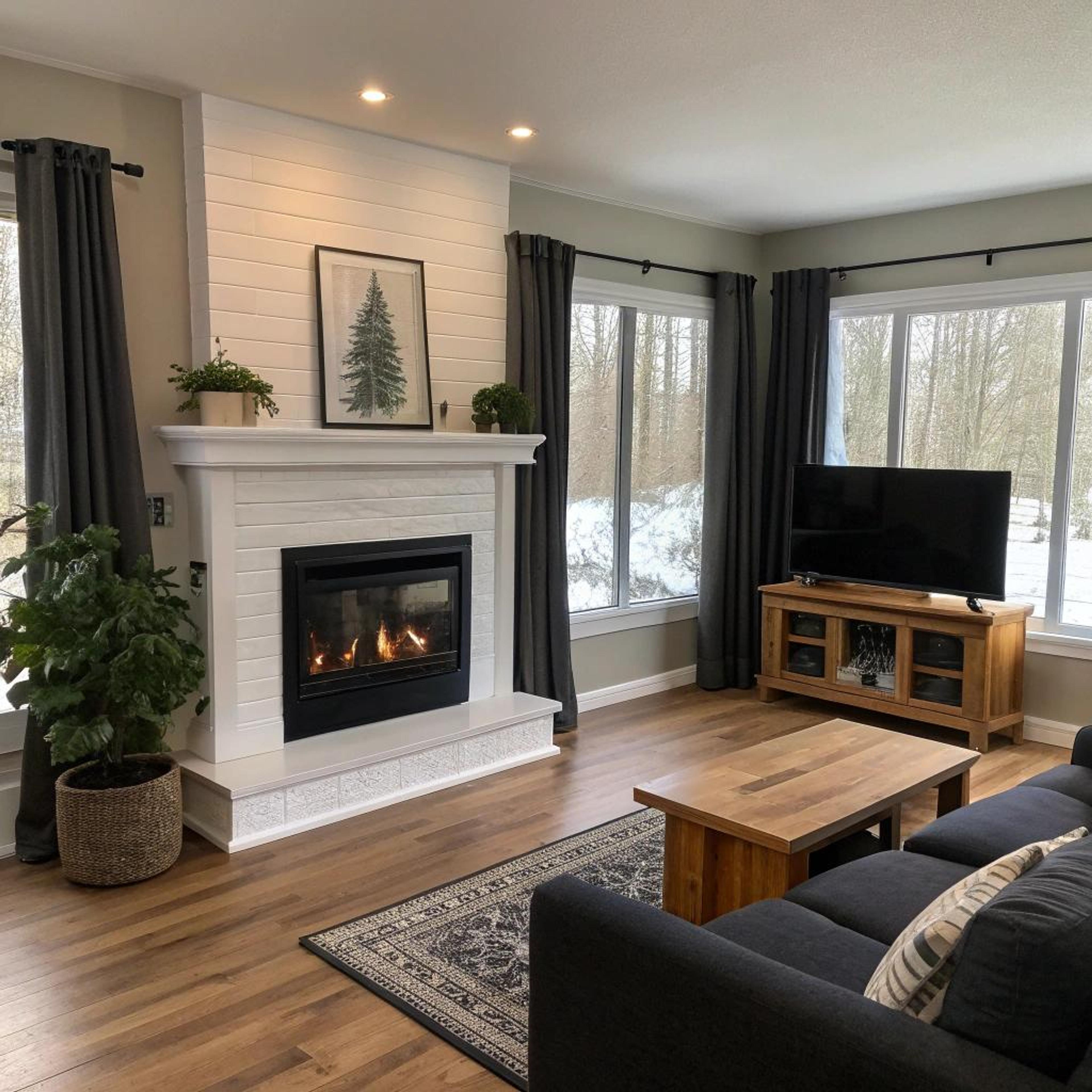 Donkere gordijnen en doorkijkhaard