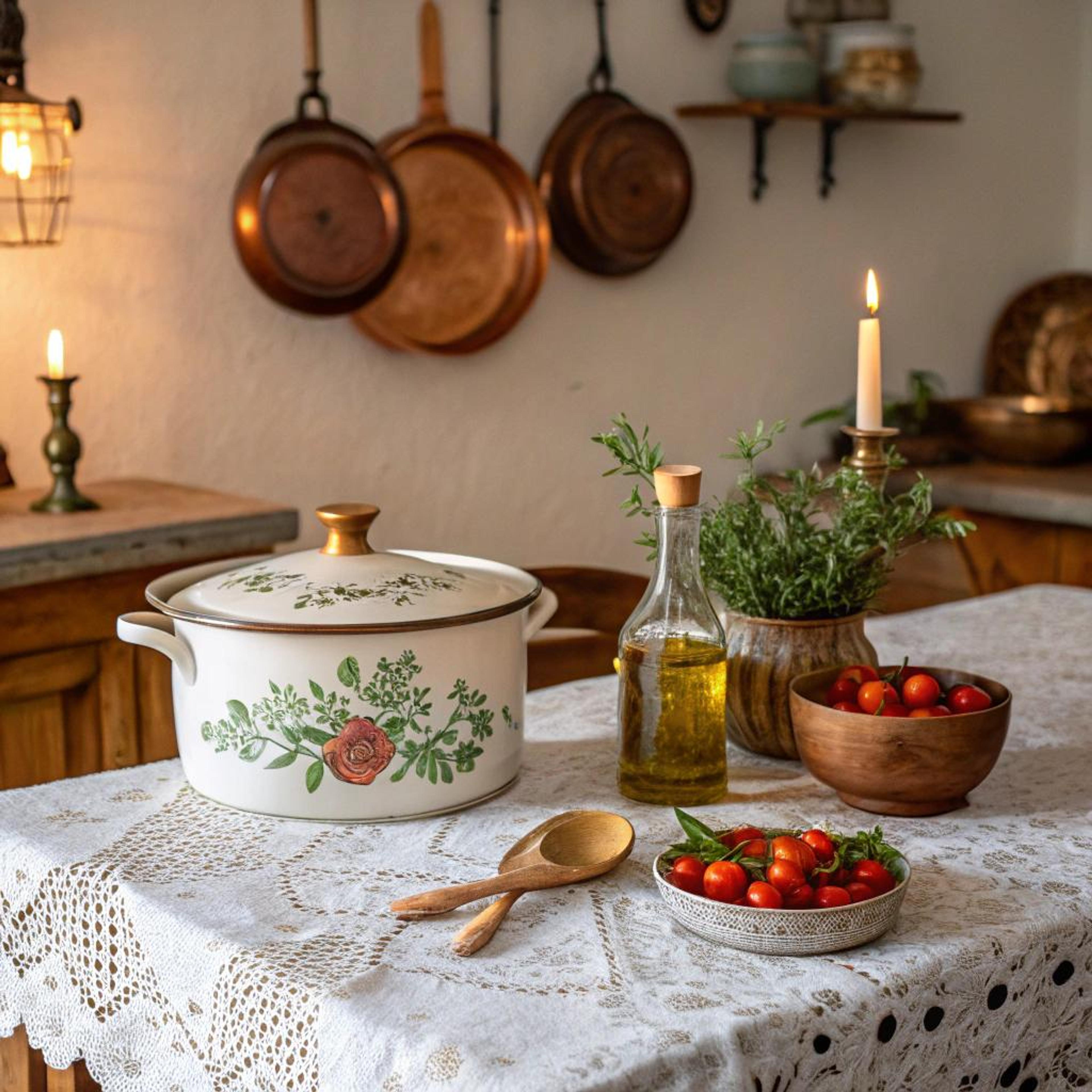 Rustieke tafel met botanische accenten