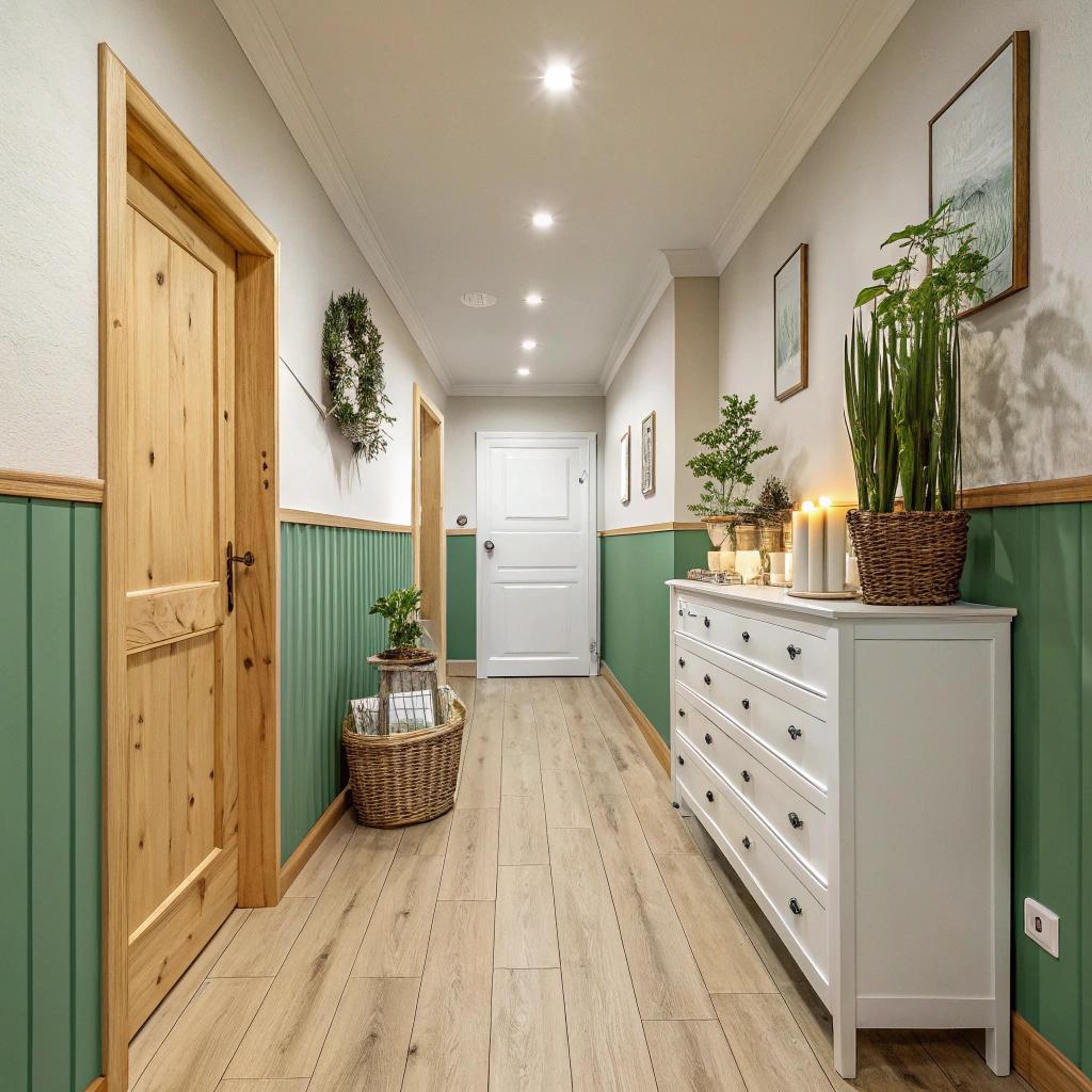 Groentinten met houten accenten