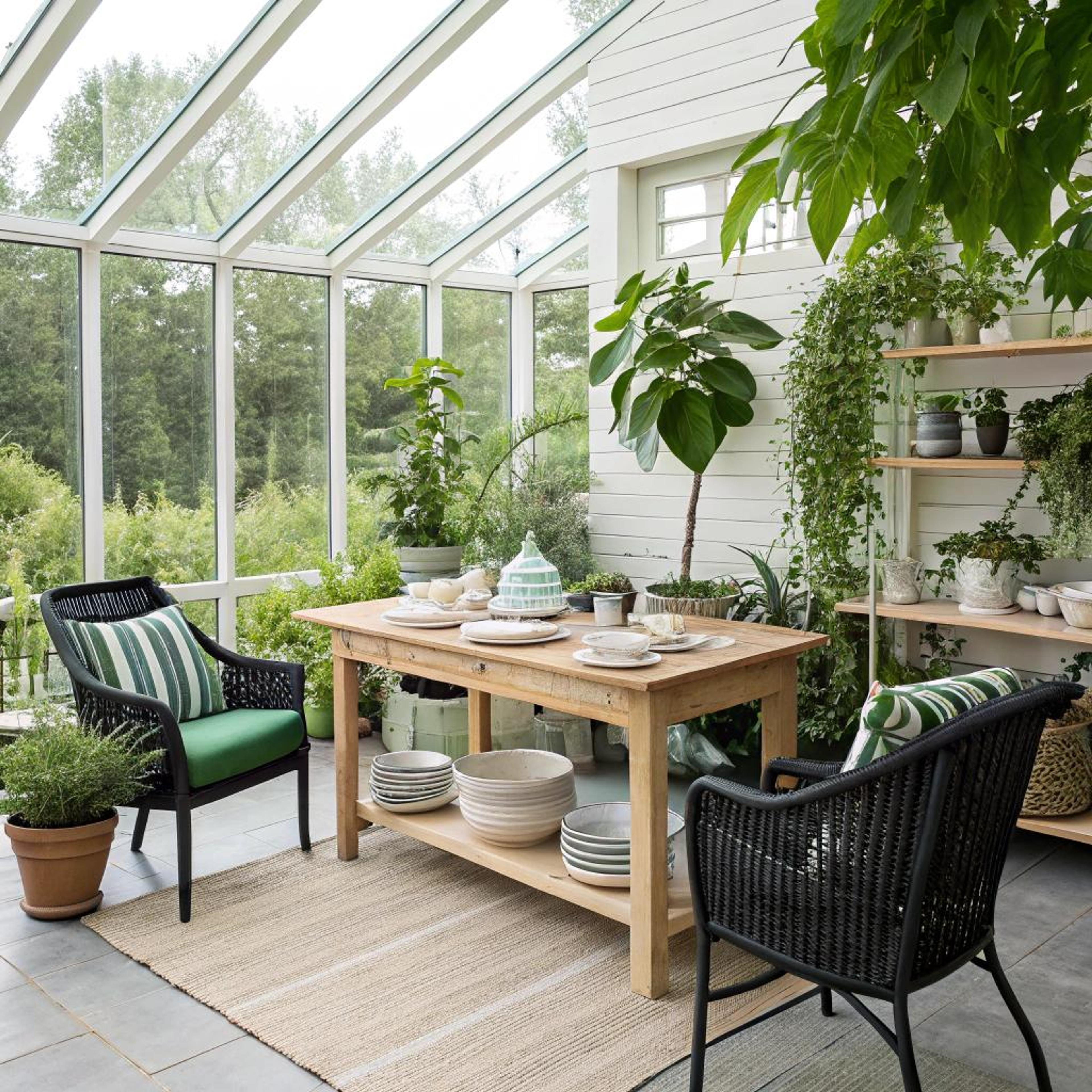 Plantenwand en kleurrijke zitkussens