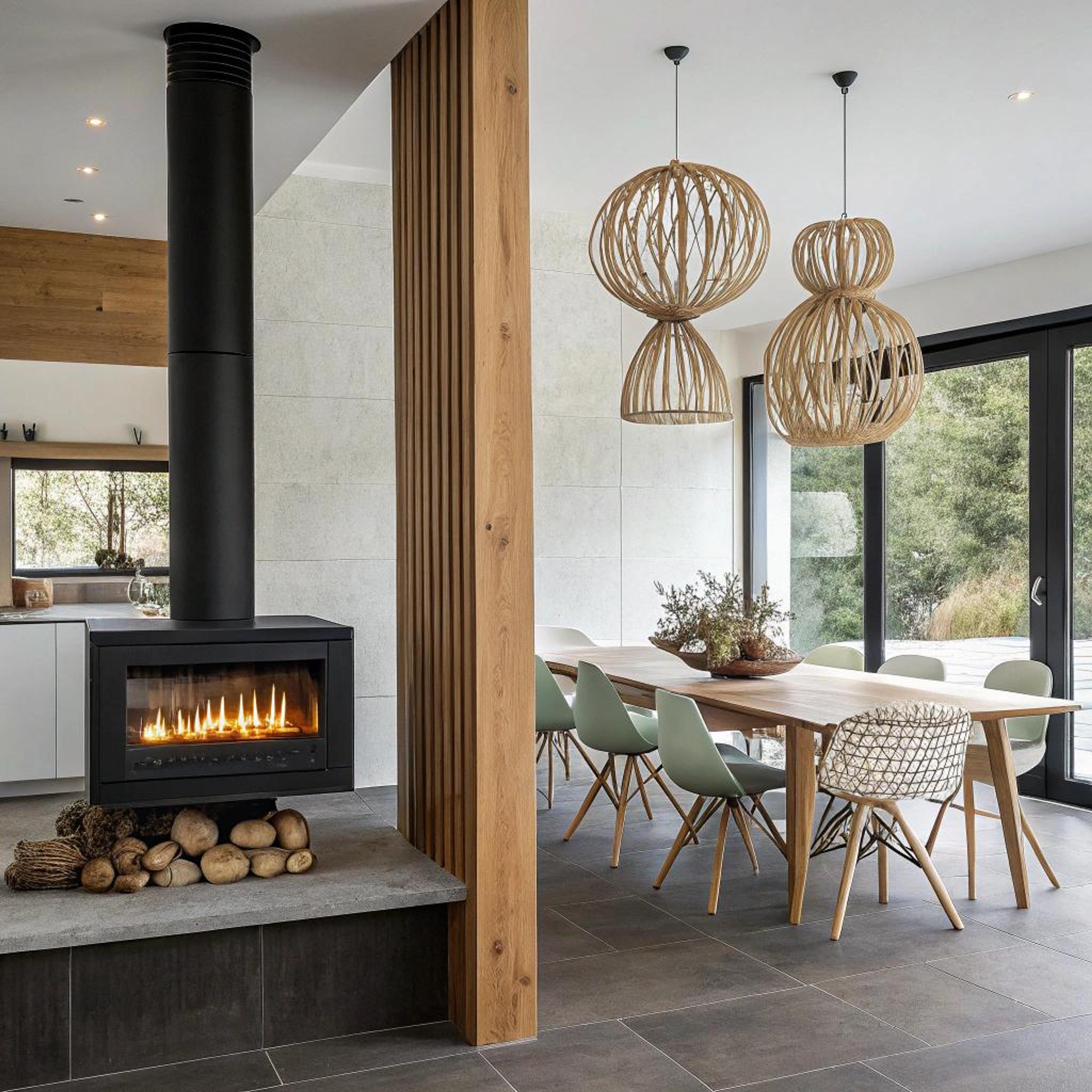 Licht hout bij doorkijkhaard