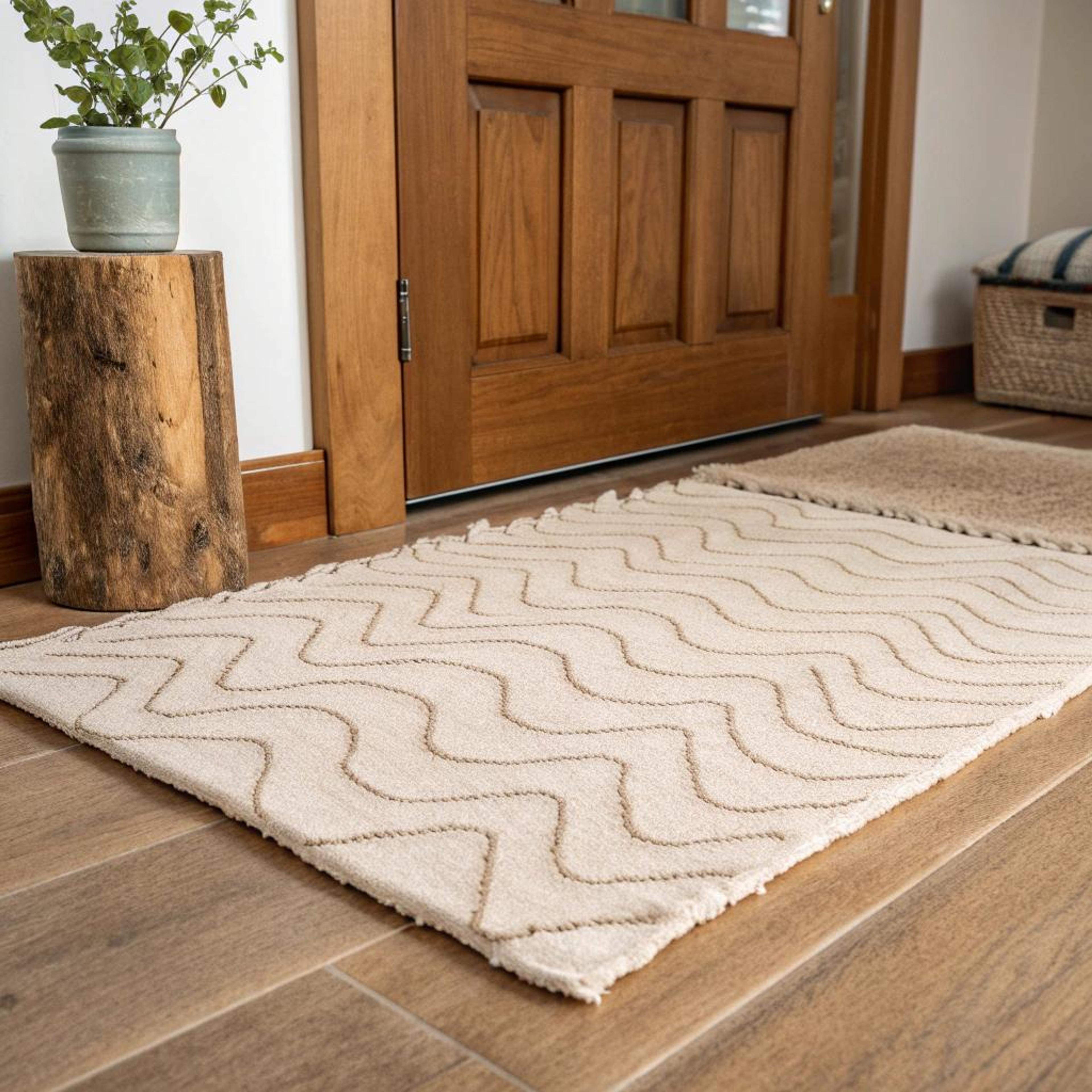 Vloerkleed layering met zigzagpatroon