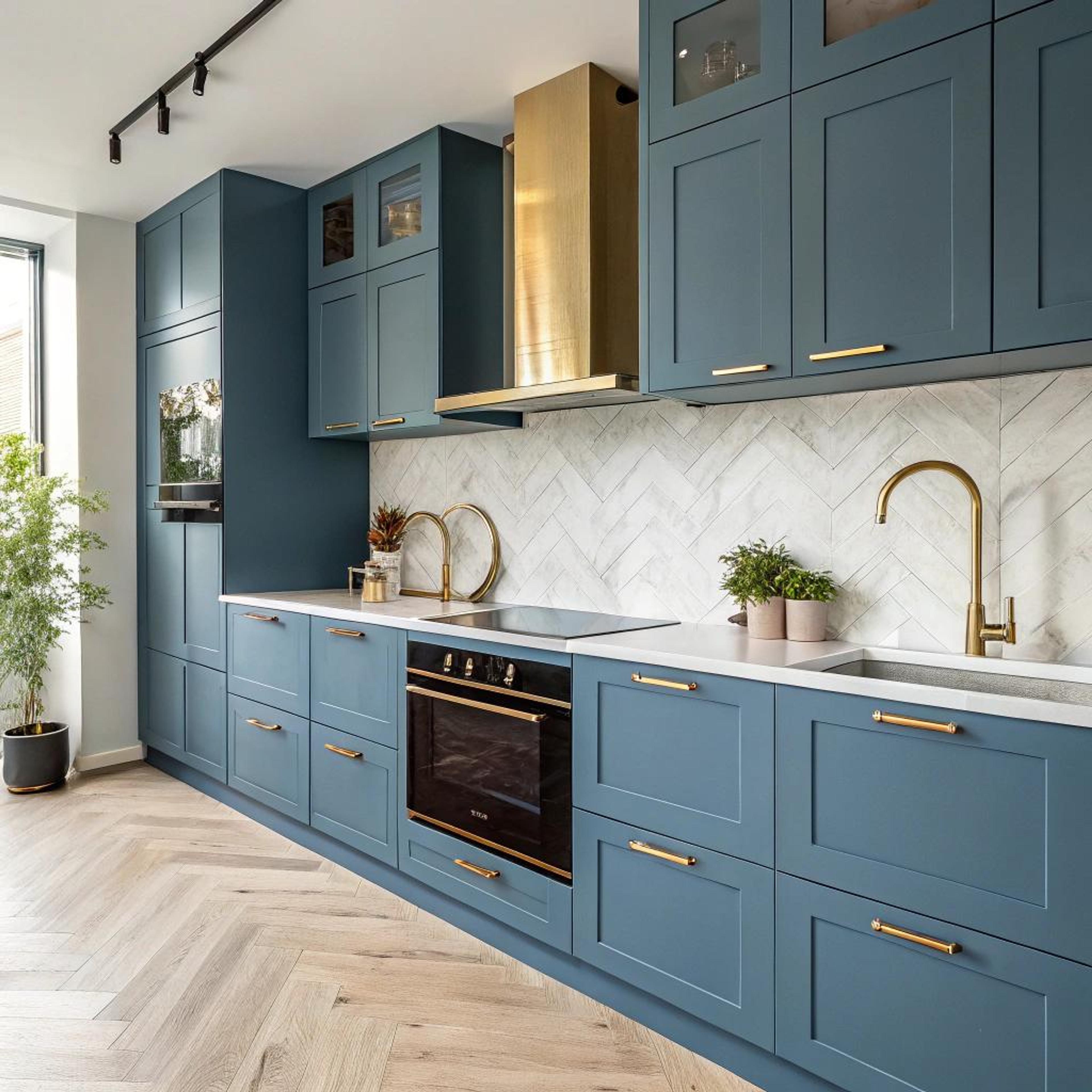 Matblauw met gouden accenten