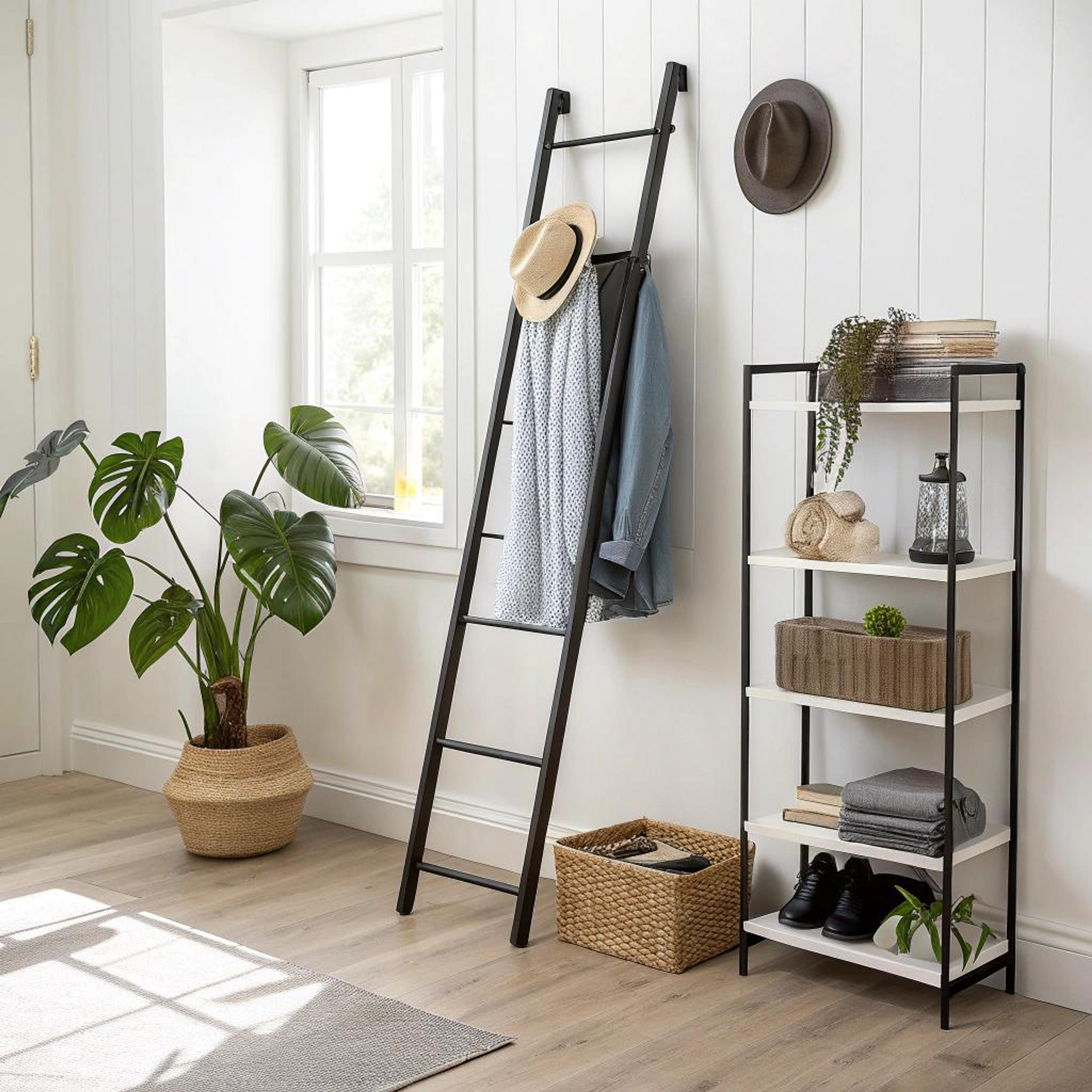 Zwarte ladder met accessoires