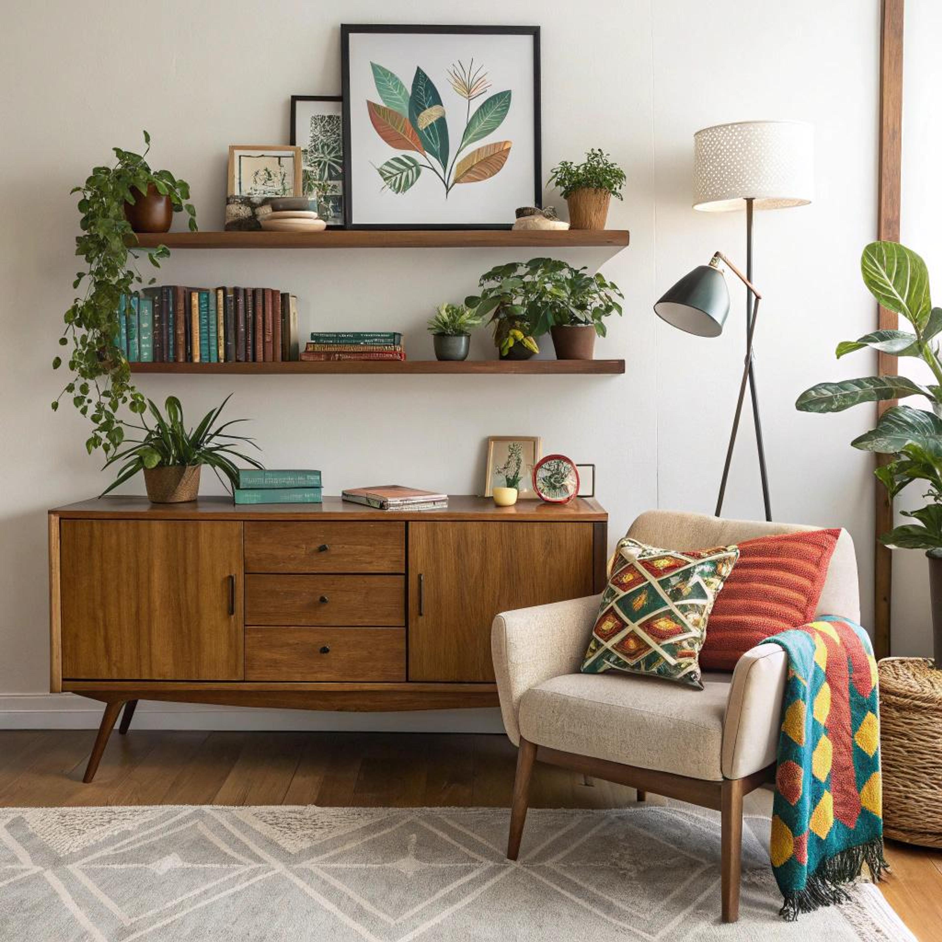 Boekenkastjes boven vintage dressoir