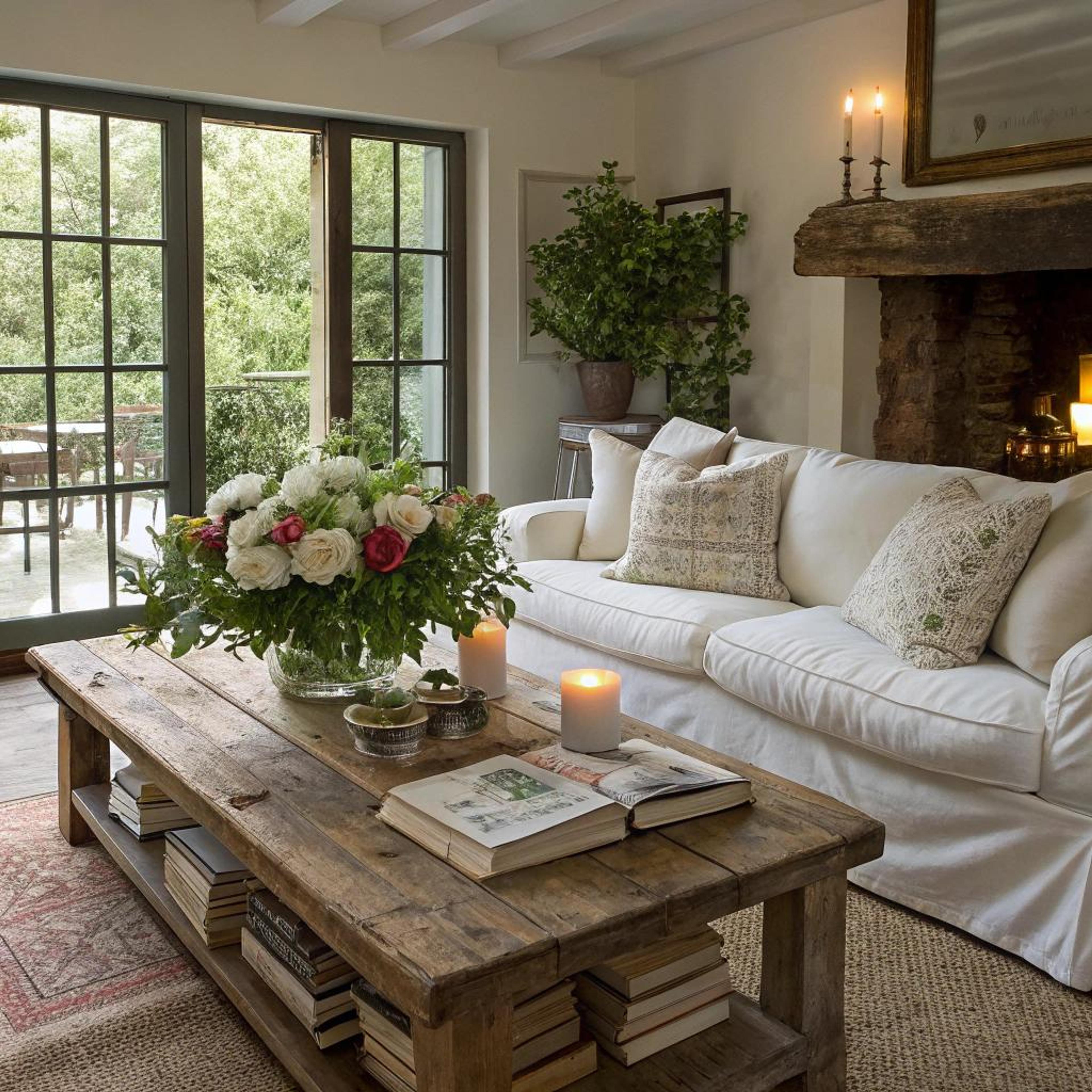 Rustieke zithoek met bloemaccenten