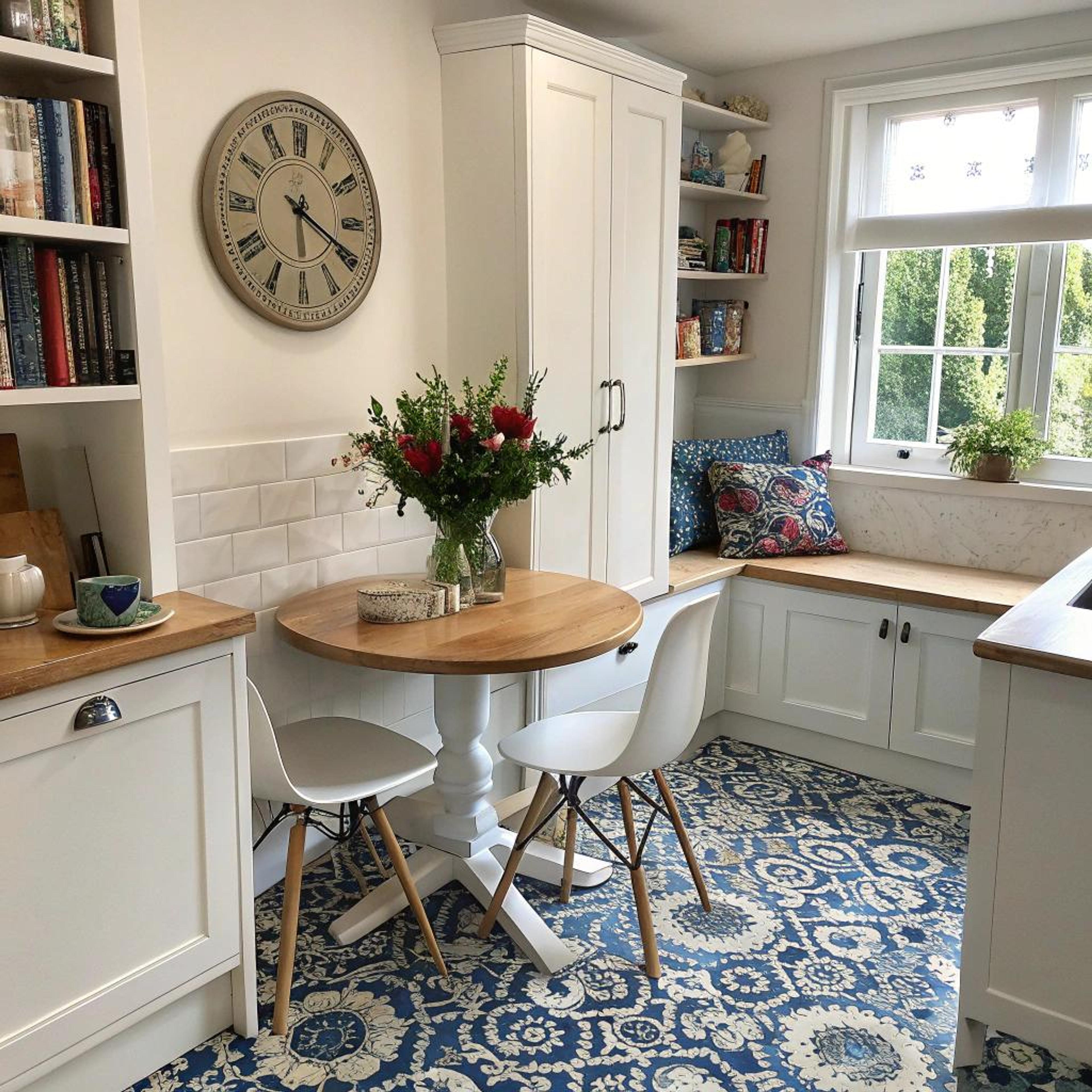 Blauwe tegels en bloemendecor