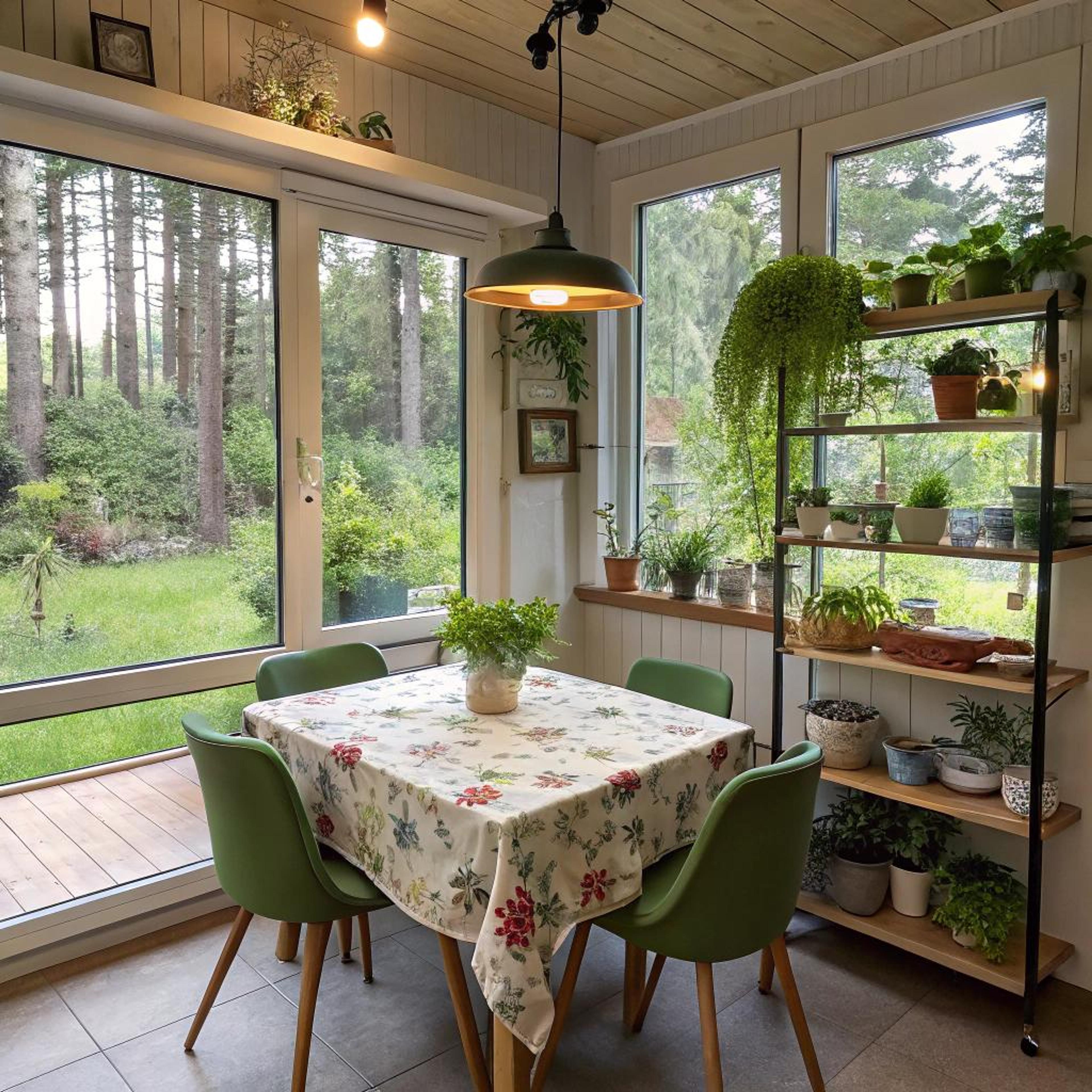 Bloemenprint en groene accenten