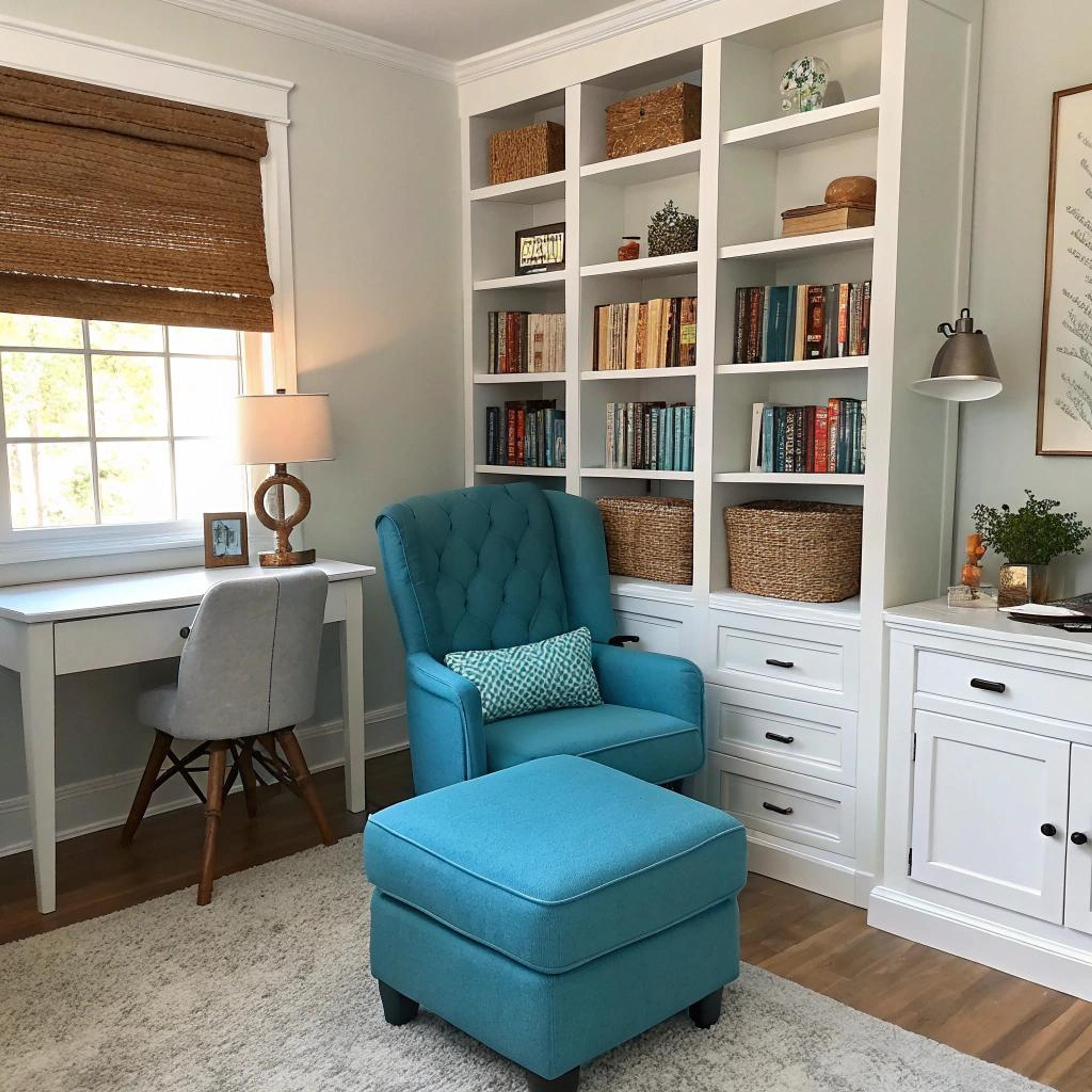 Turquoise leeshoek met raamdesk