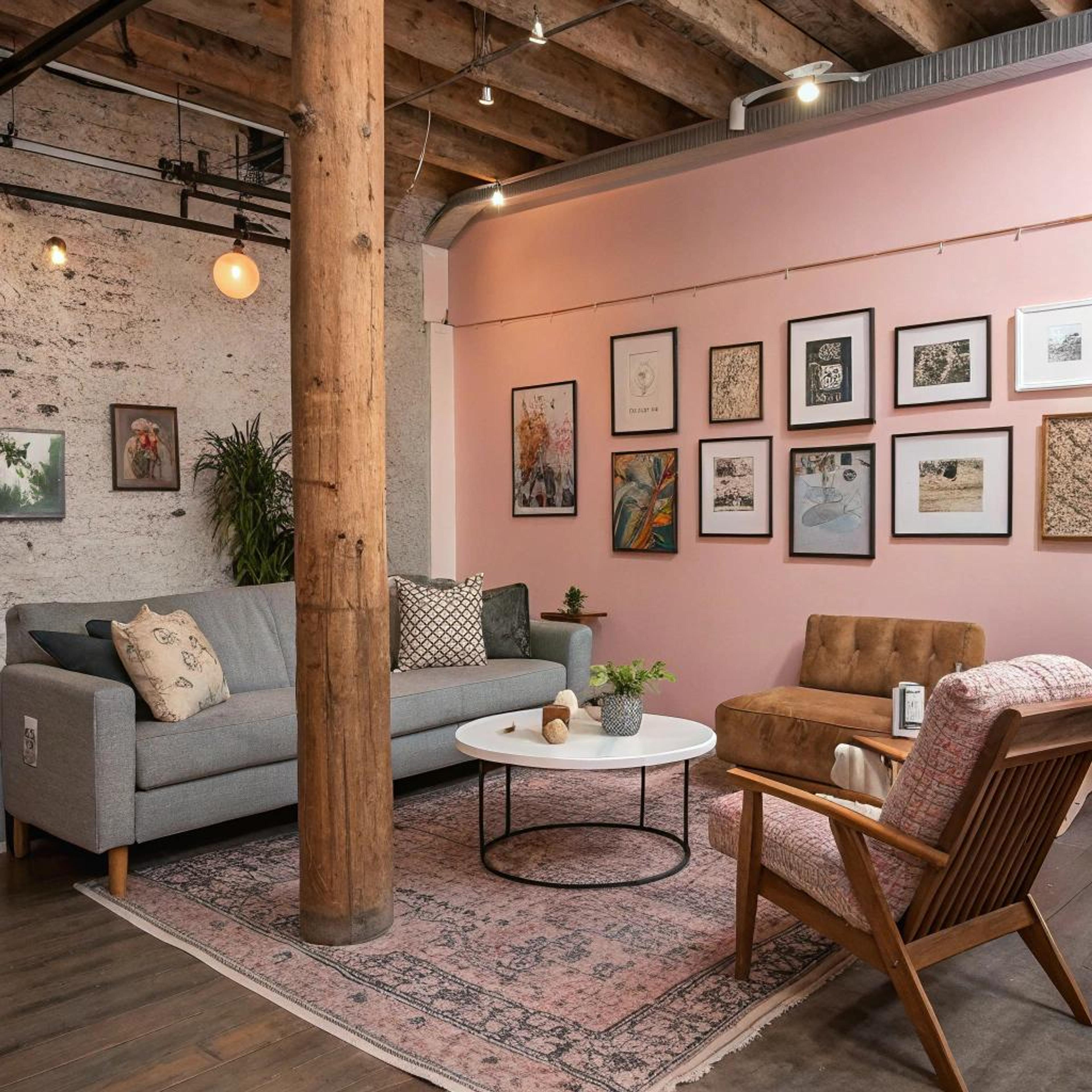 Galerijmuur op een roze basis