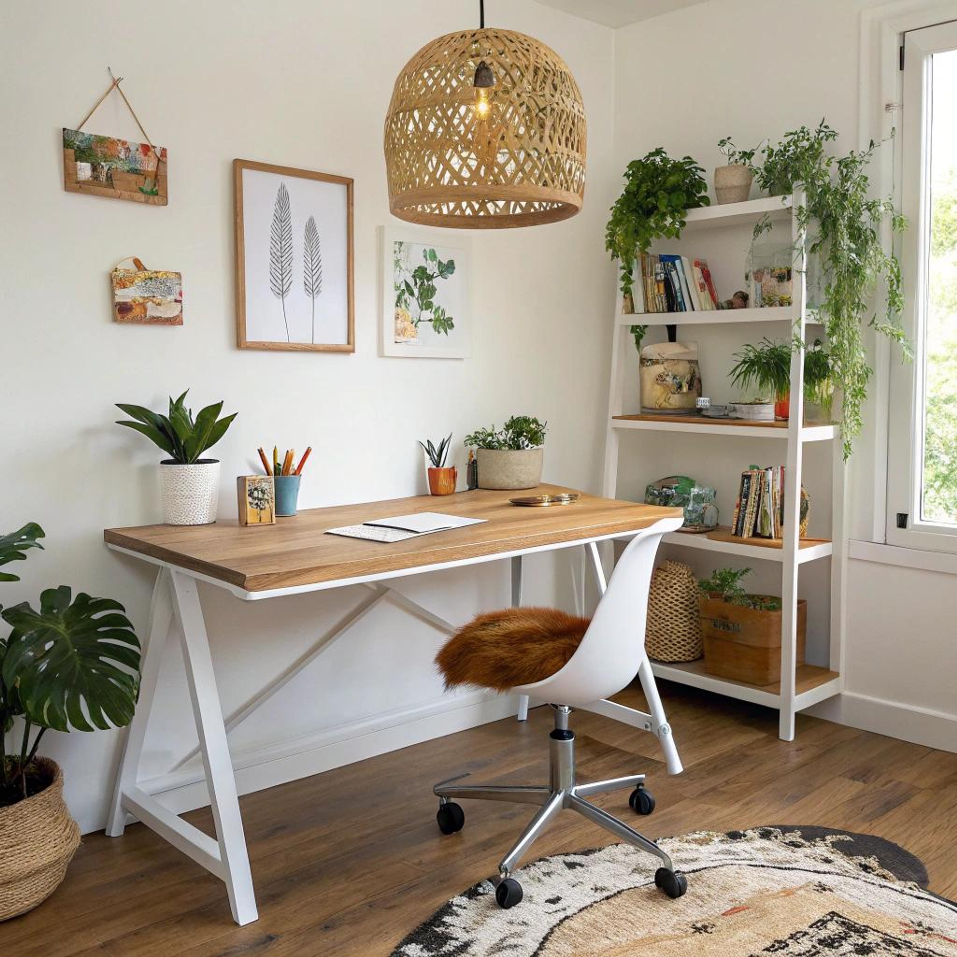 Houten bureau met vachtje