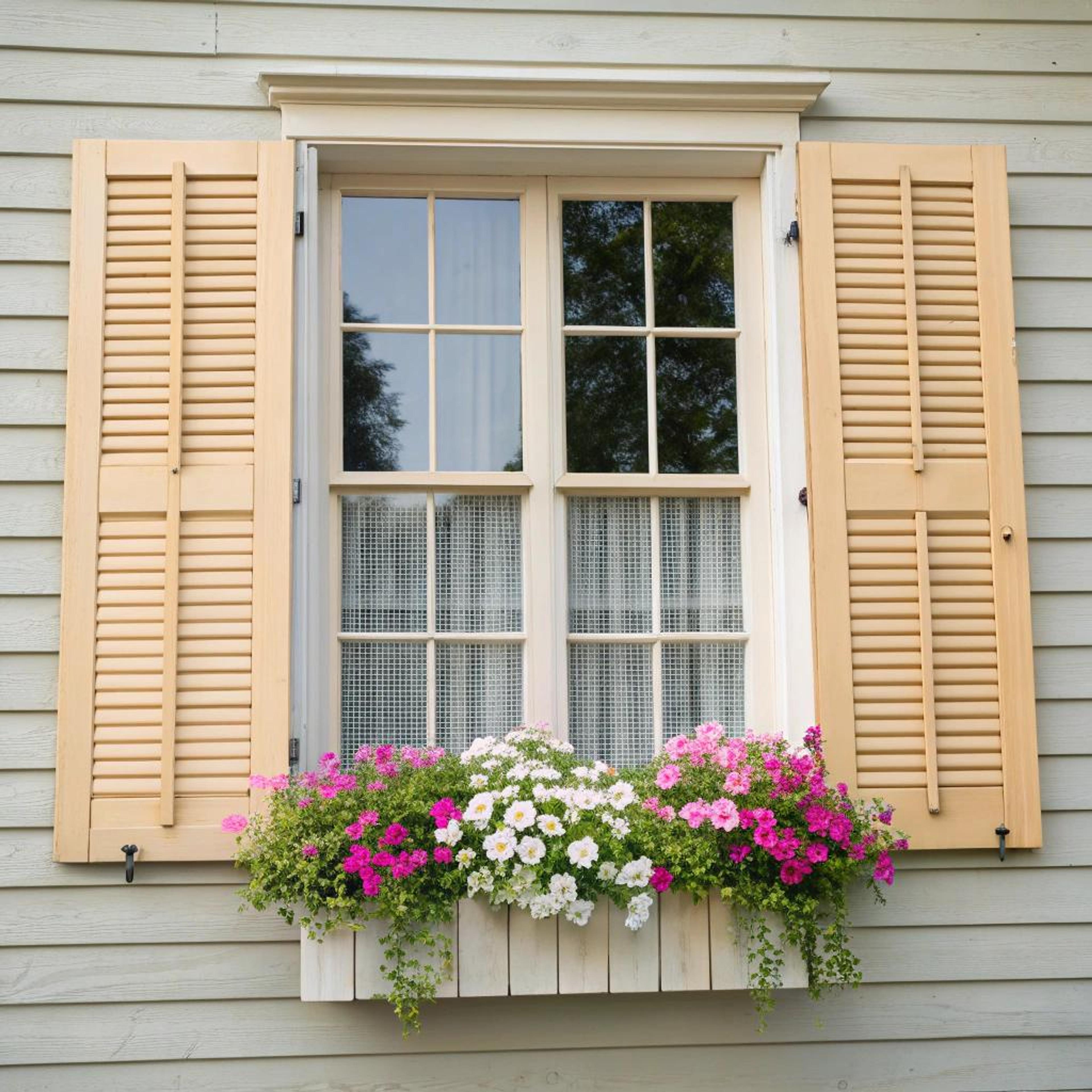 Beige shutters met bloemenaccent