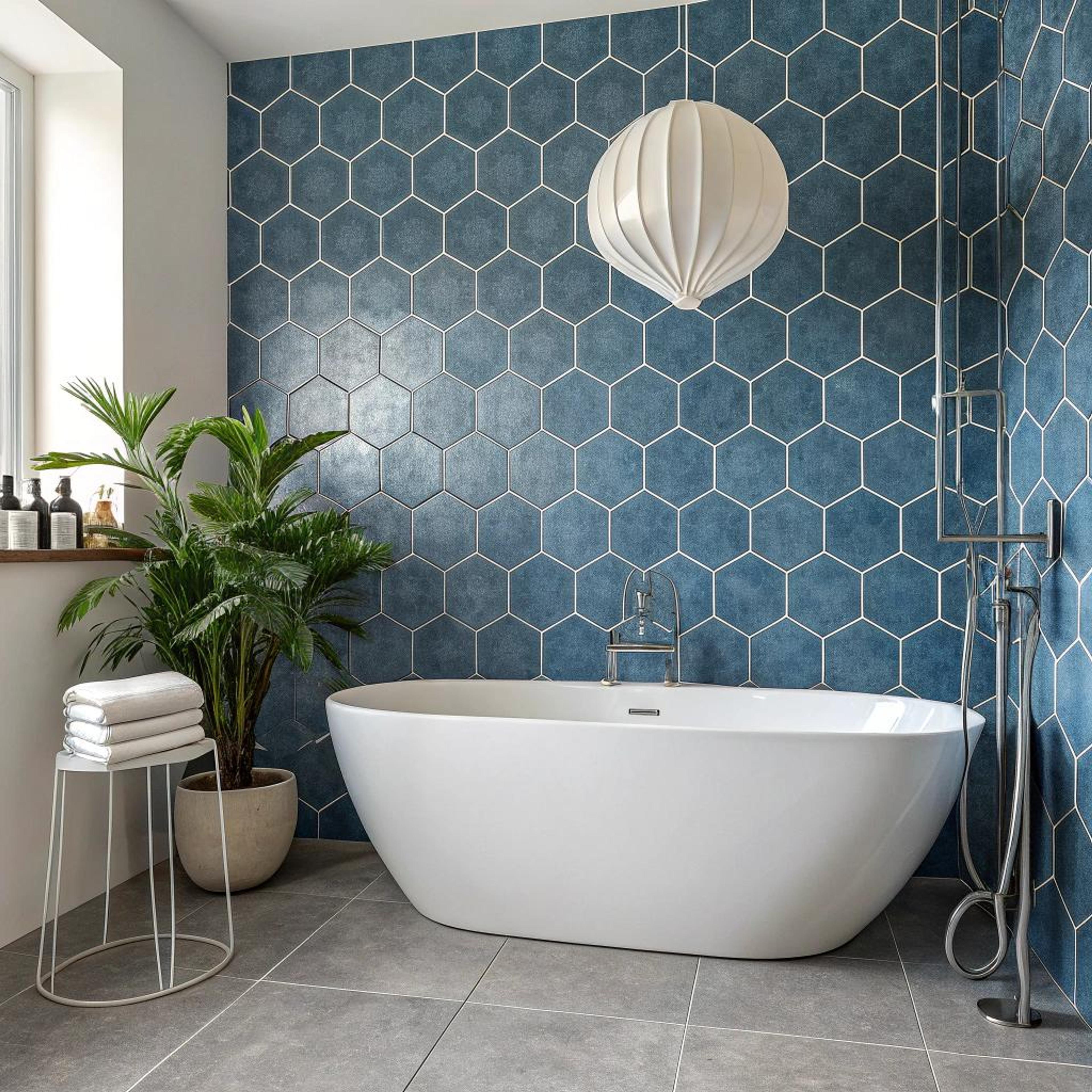 Blauwe hexagon tegels als eyecatcher
