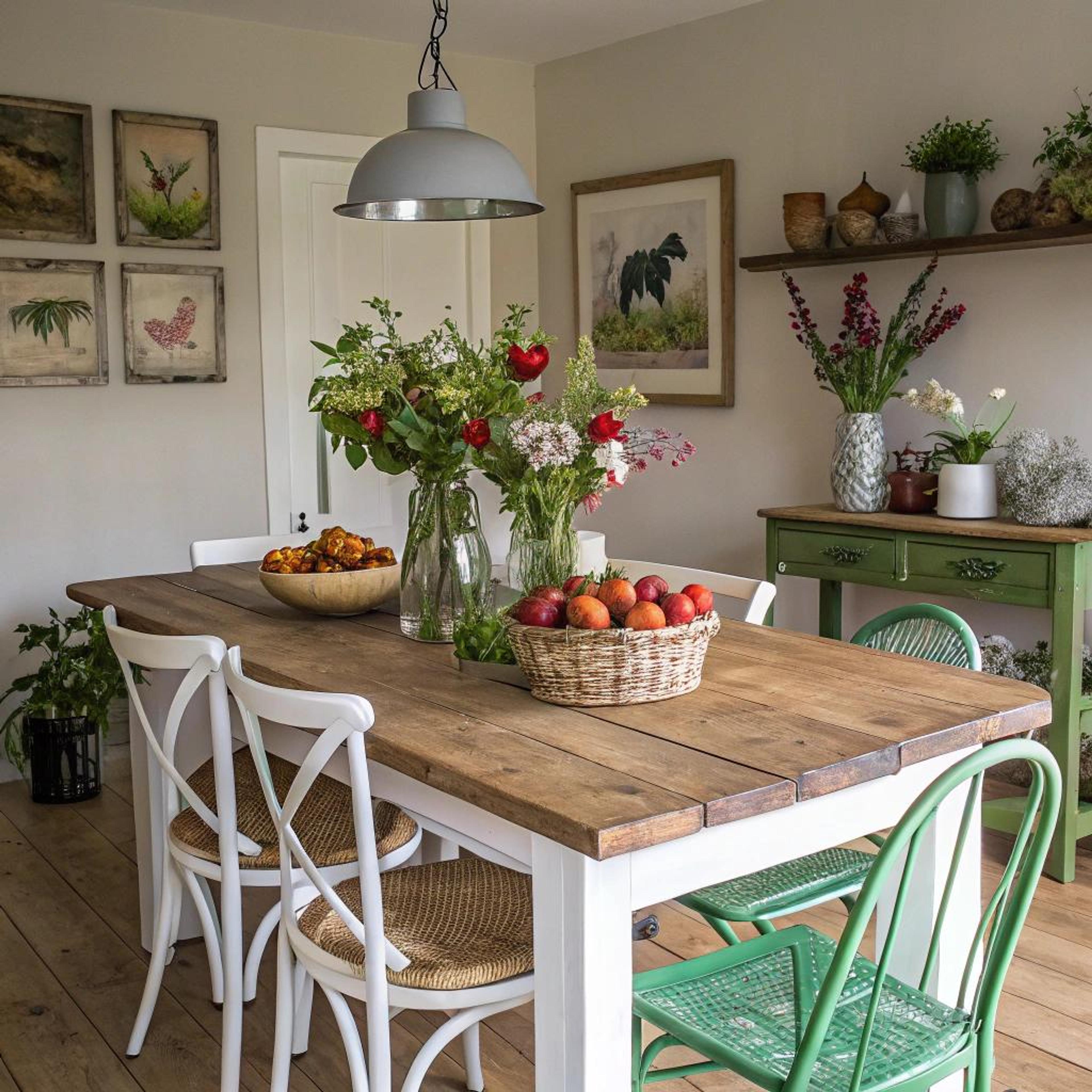 Groene accenten in eetruimte