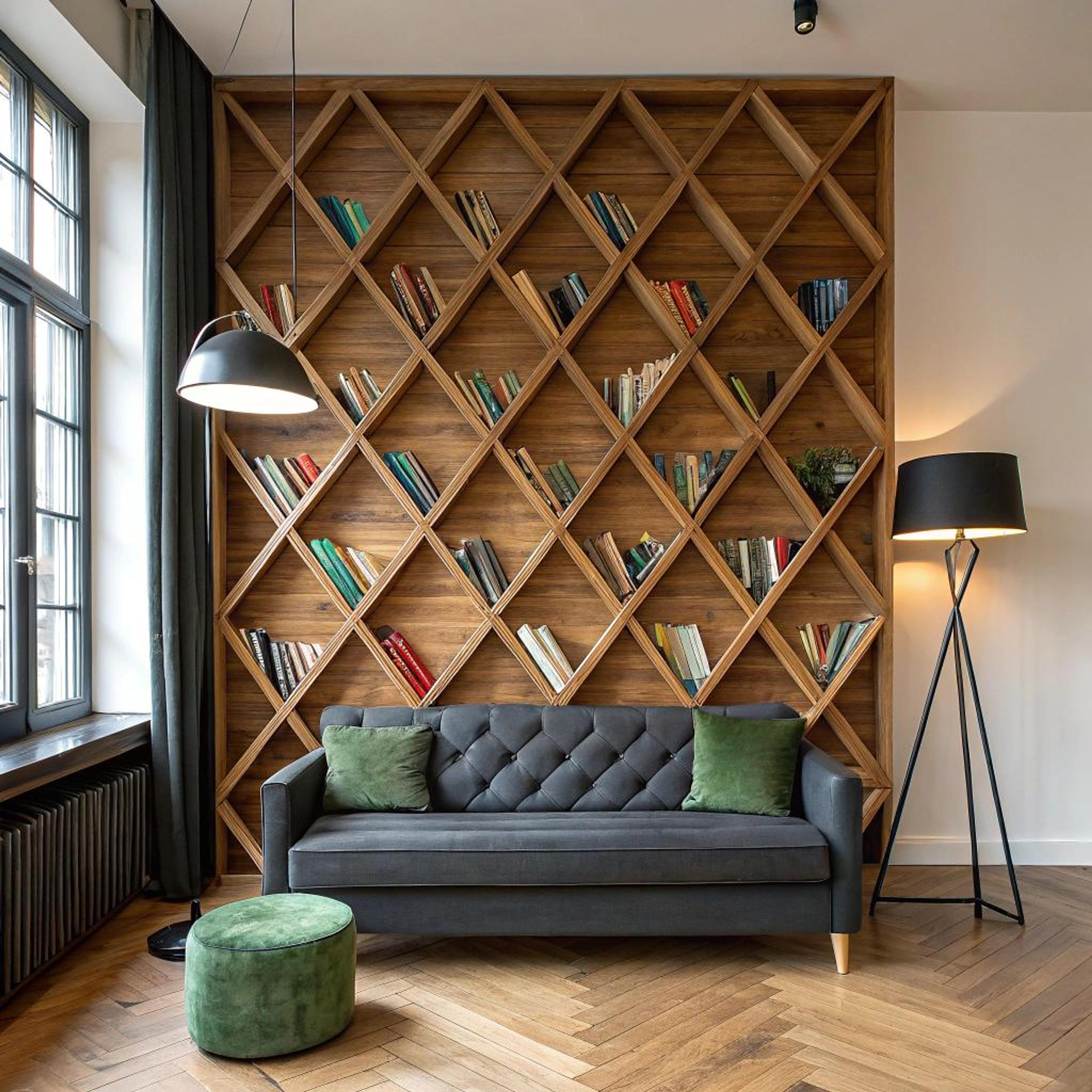 Geometrische boekenkast als eyecatcher