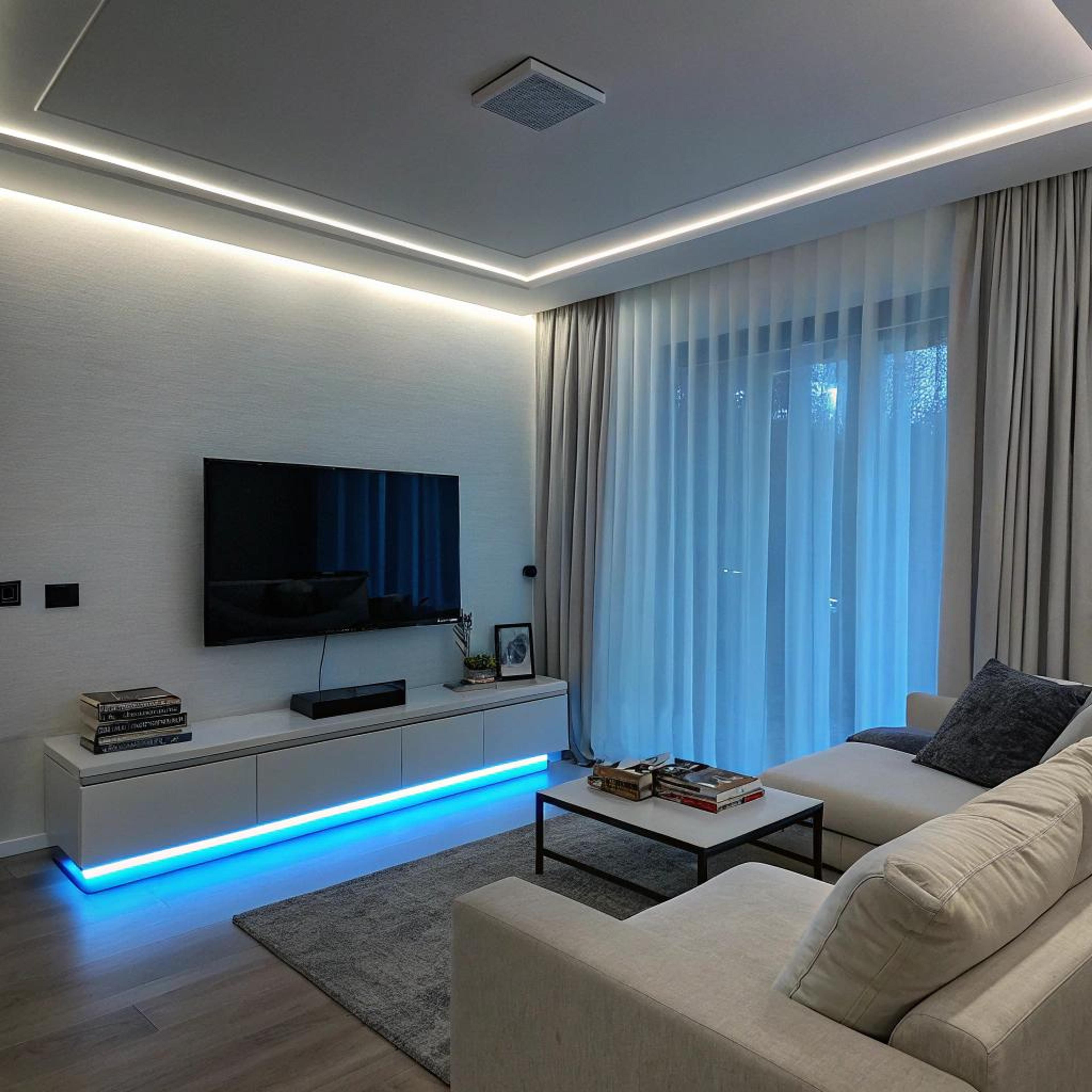 Blauw accentlicht onder dressoir