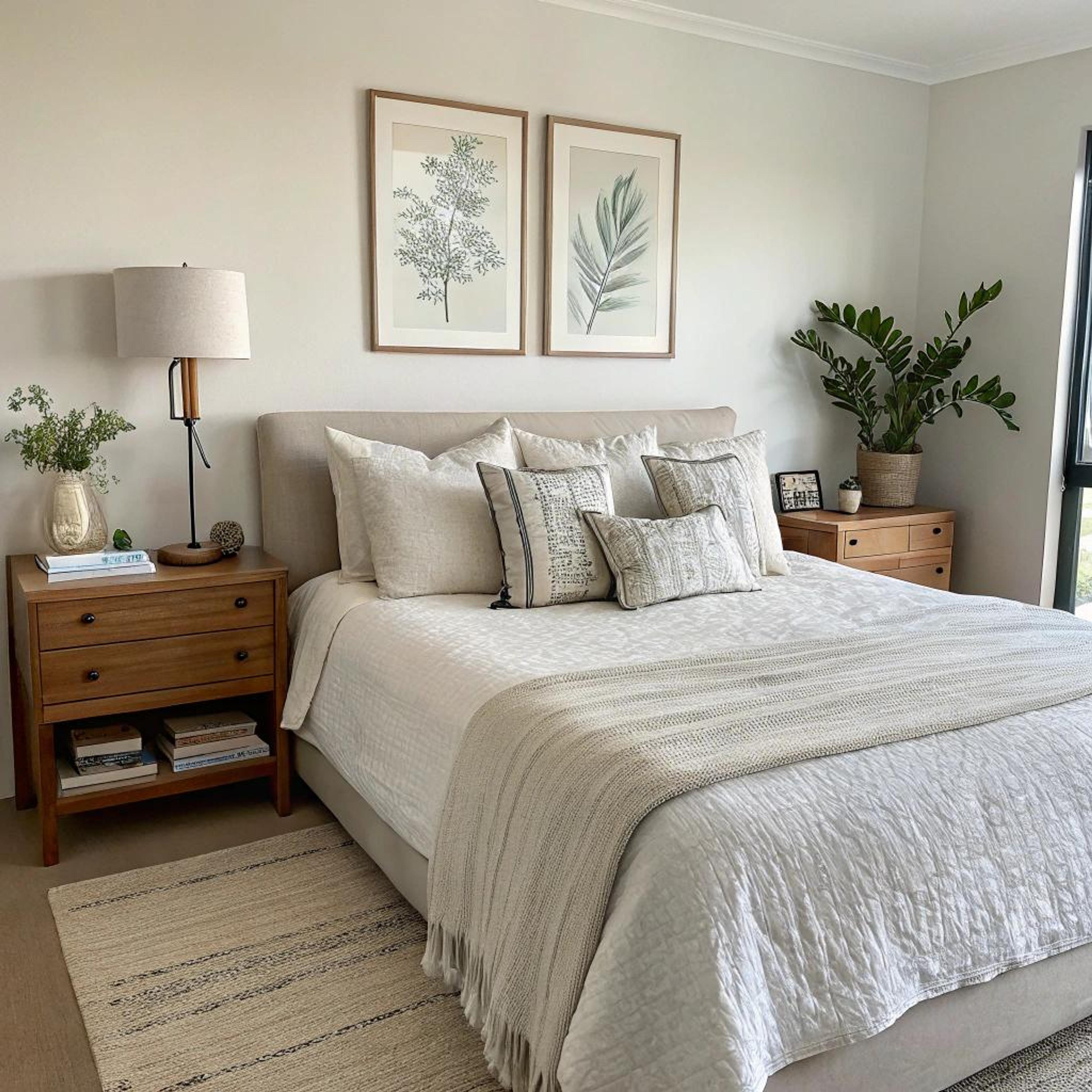 Botanische prints boven bed