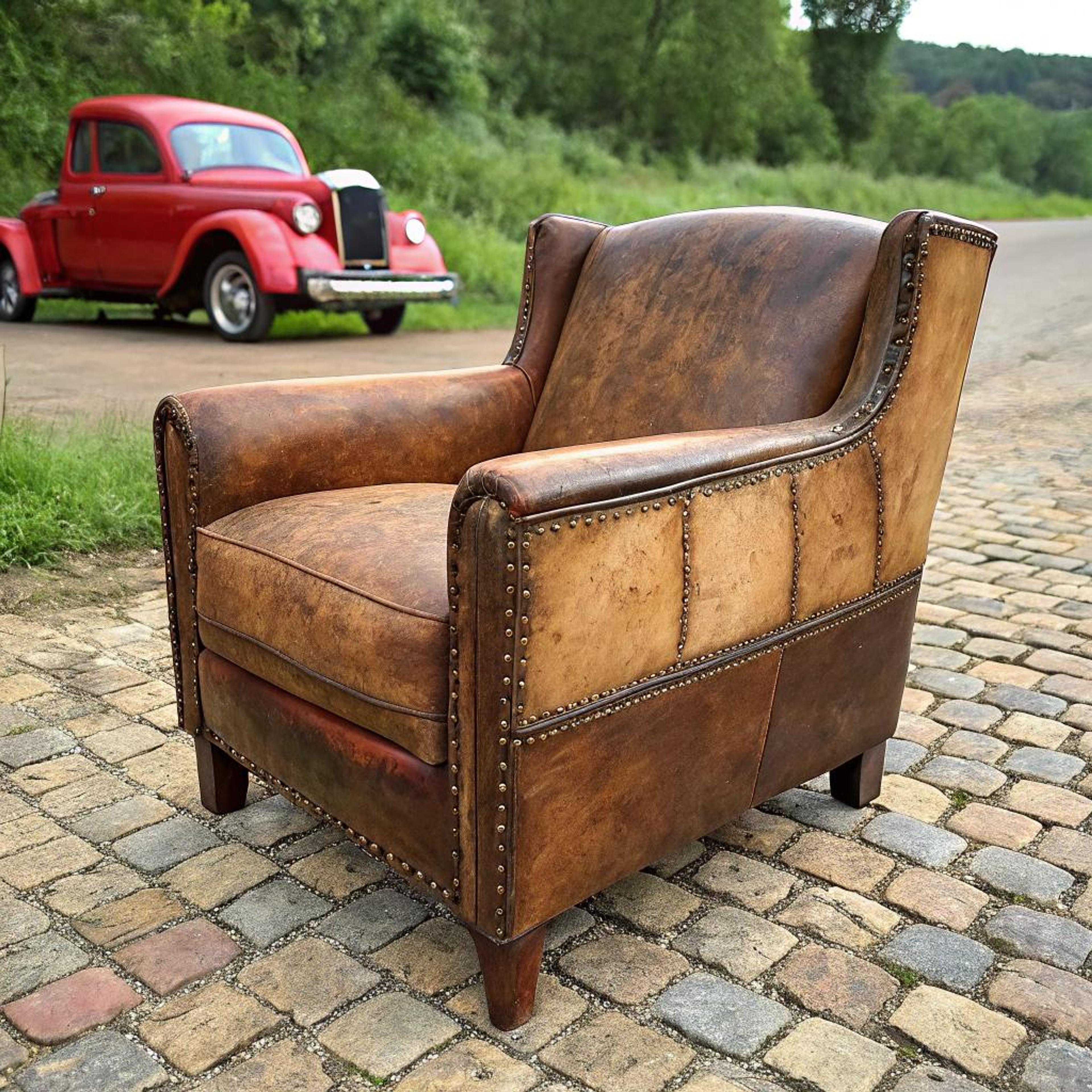 Rustiek buitenhoekje met clubfauteuil