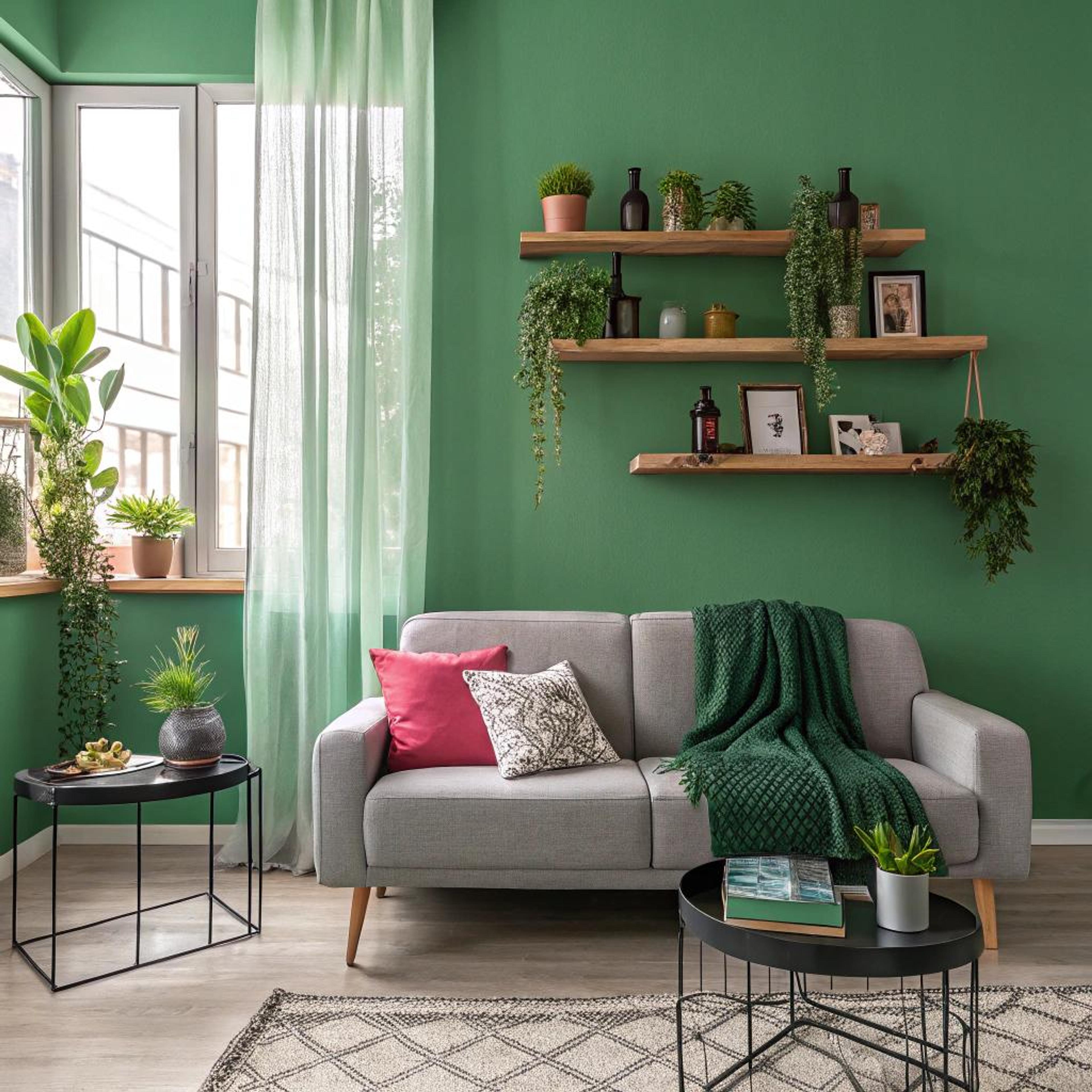 Groene muur met speels contrast