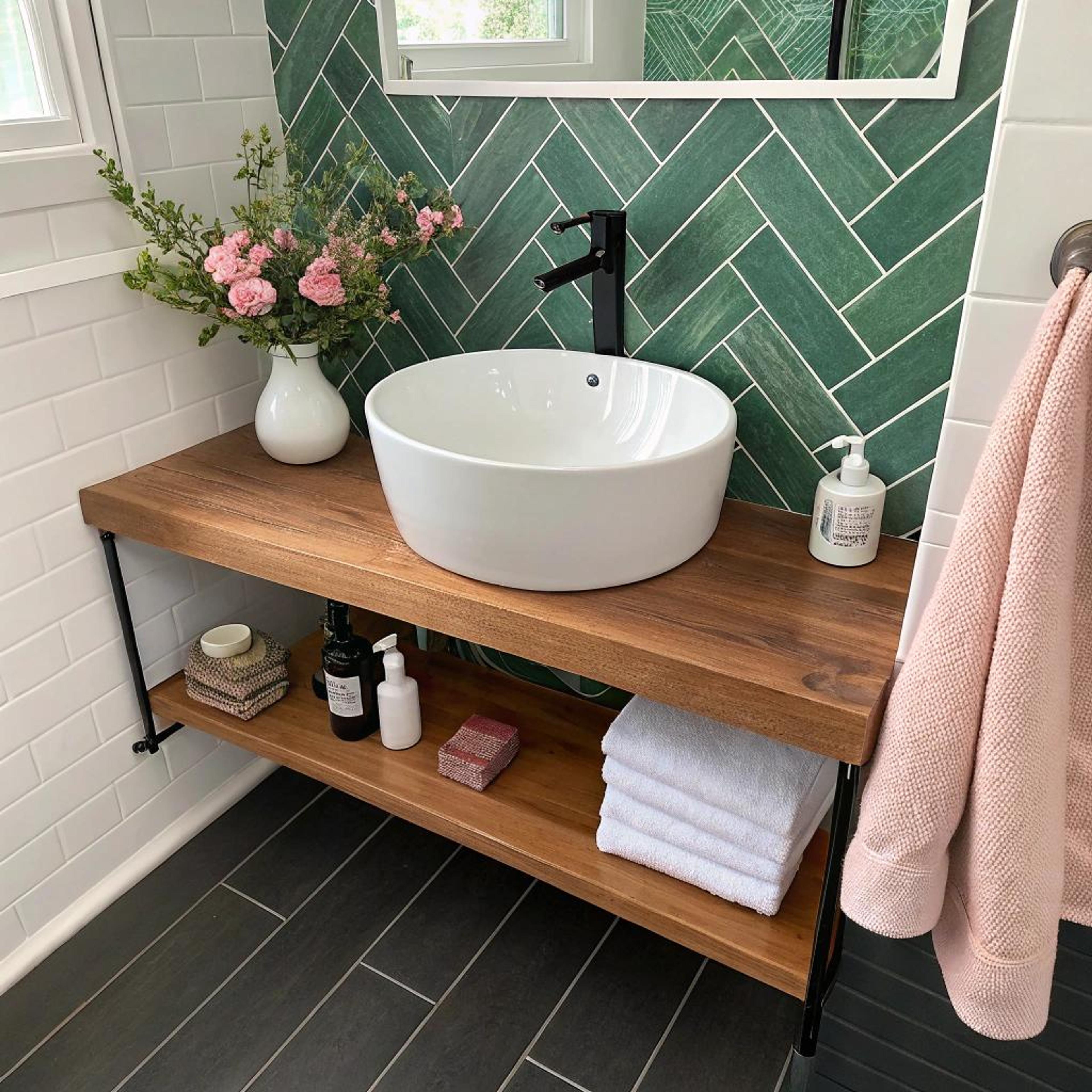 Warm hout bij visgraatgroen